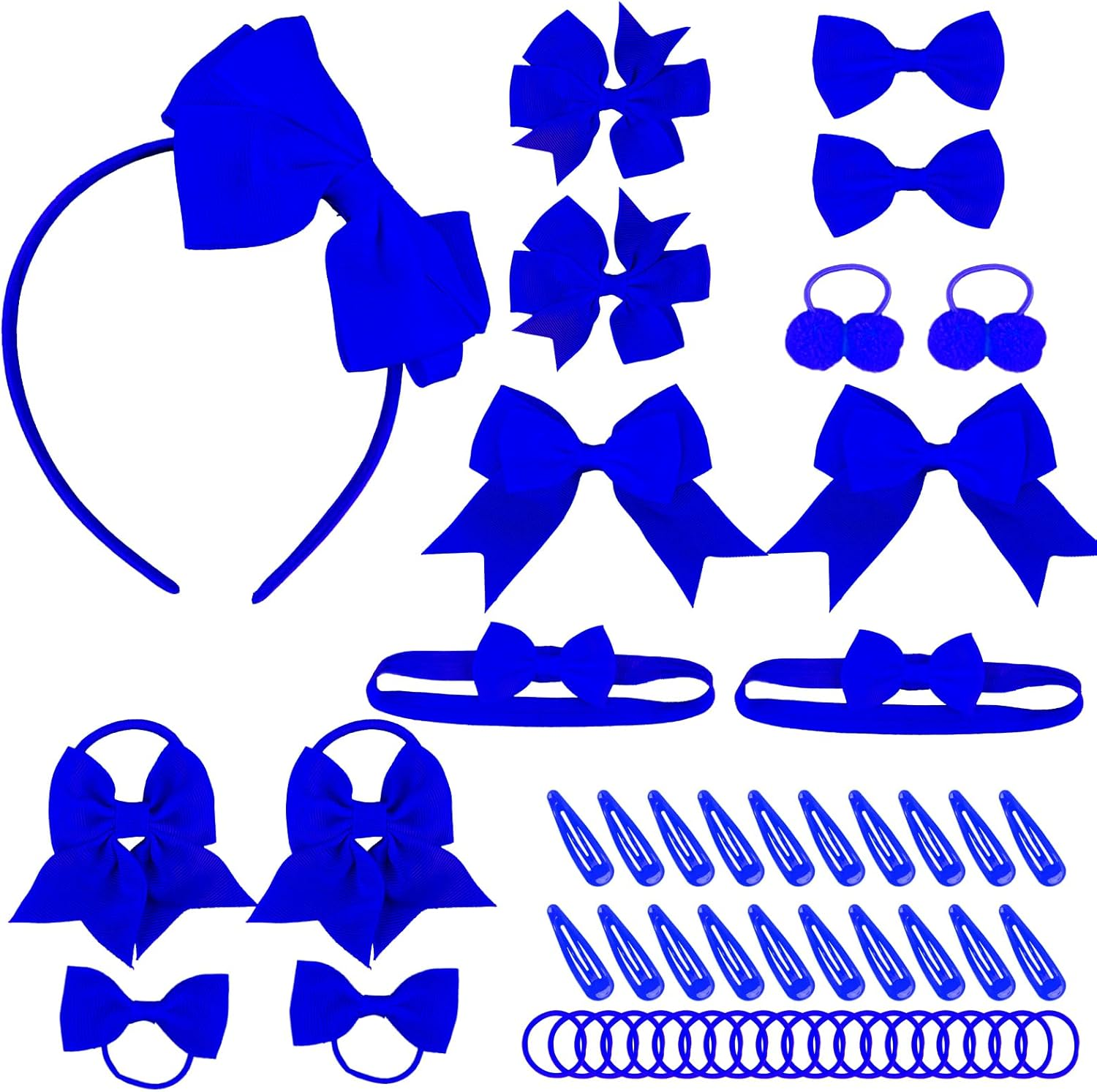 MOSTFUN Girls' Hair Accessories Set, 55 Pcs Blue Bow Hair Clips, Hair Bands, Ponytail Holders, Elastic Bands, Hair Clips with Bows, Perfect for School, Parties, Gifts image number 4