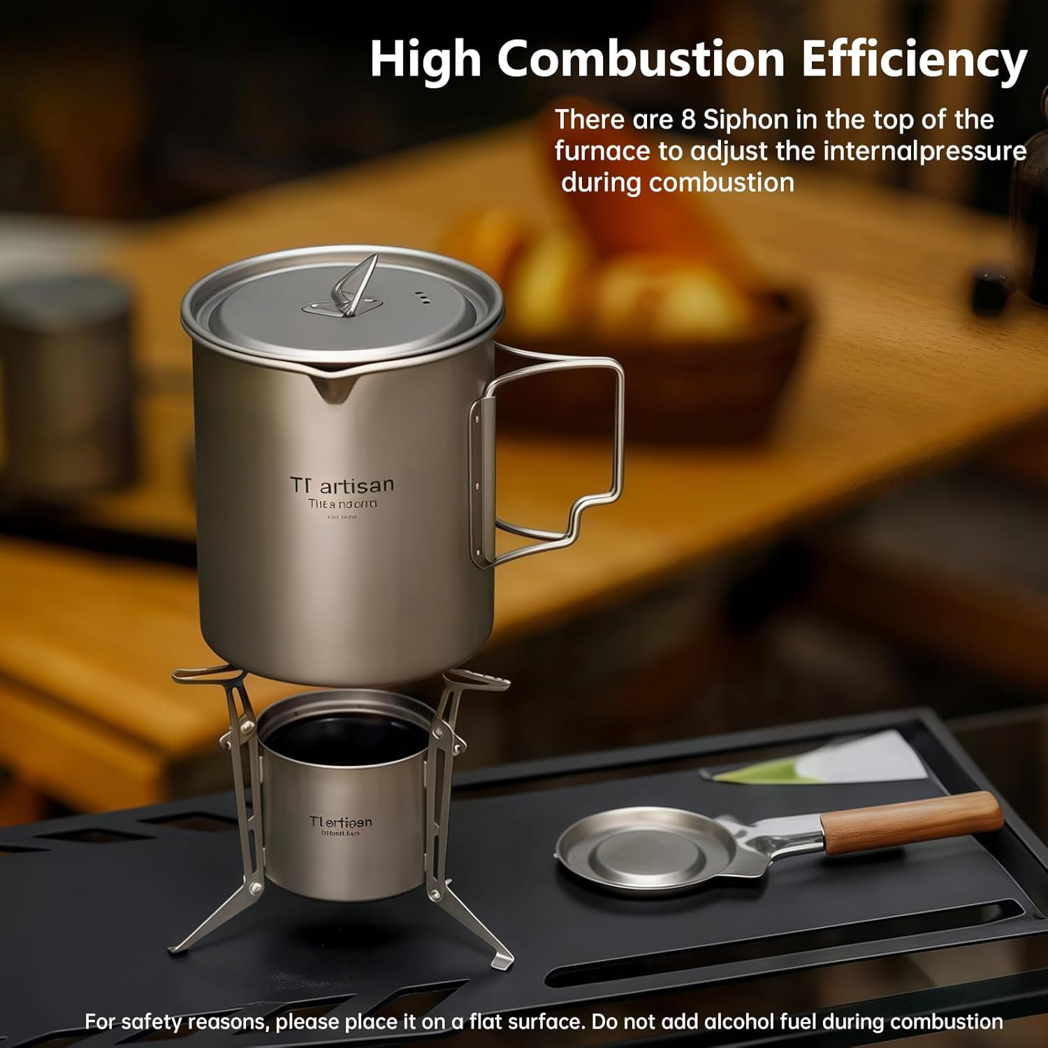 Ti Artisan Titanium Alcohol Stove with Foldable Stand Cover Storage Bag Portable Camping Backpacking Hiking Stove