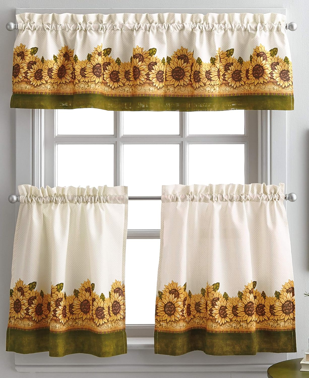 Curtainworks Sunflower Garden Window Kitchen Curtain Tier and Valance, Yellow, 36-Inch Tier Set image number 2