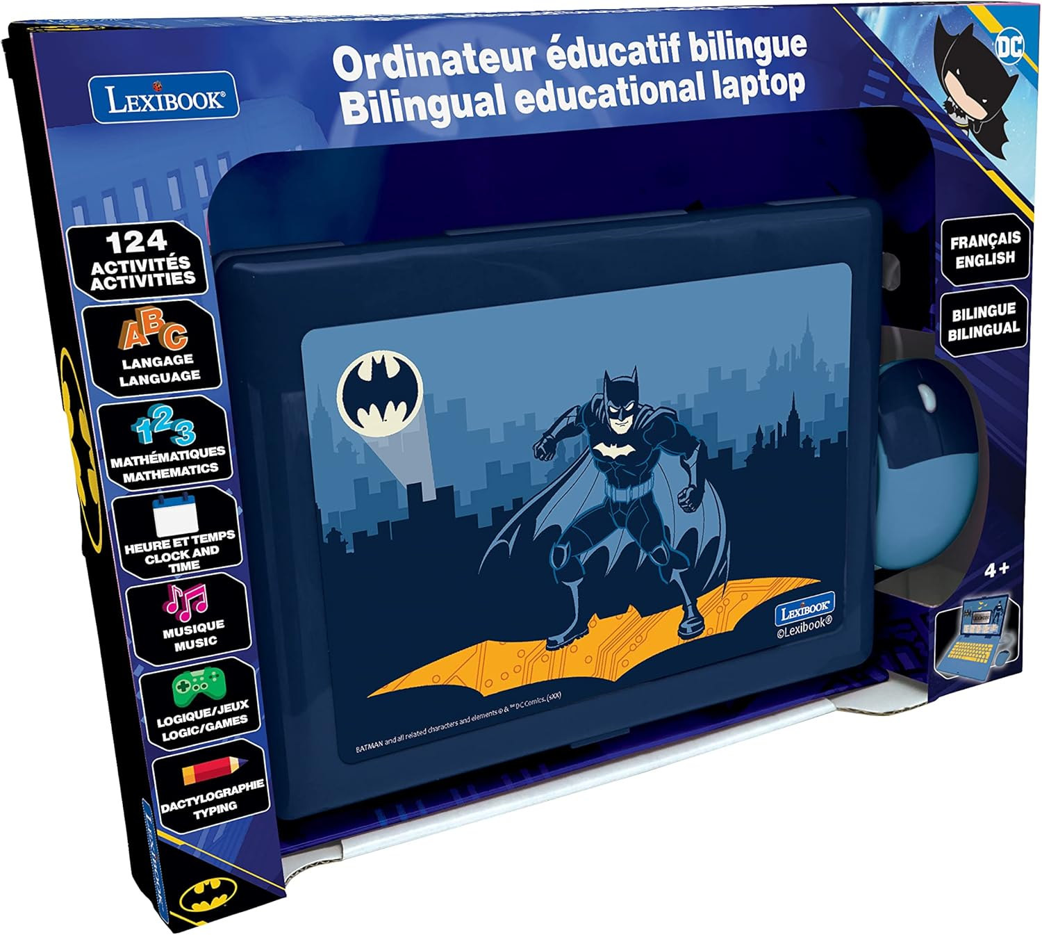 Lexibook, Batman, Bilingual Spanish/English Educational Computer, Toy for Children with 124 Activities, Writing, Maths, Logic, Music Activities and Games, Blue, Jc598Bati2