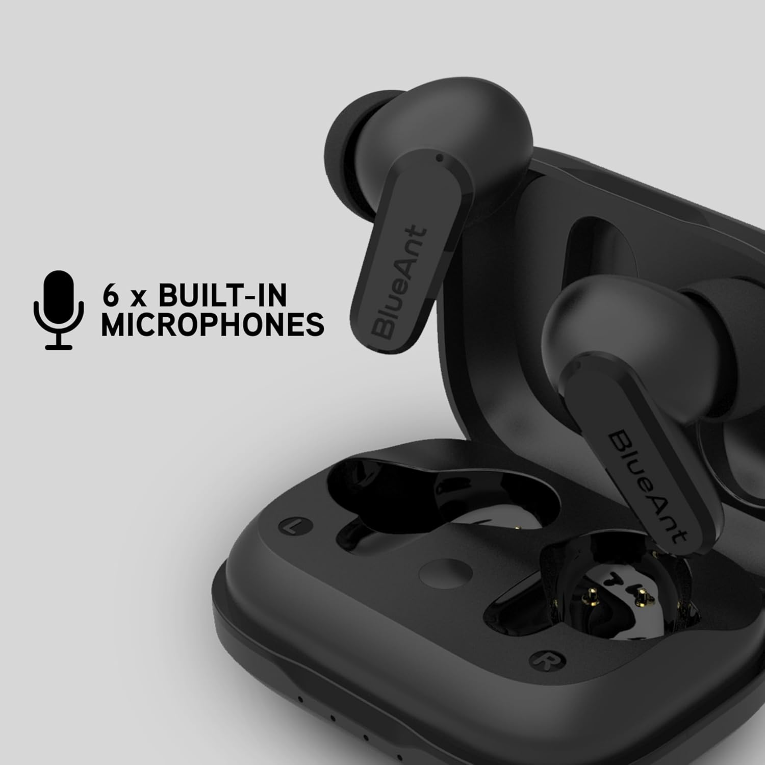 Blueant Pump Air Ultra True Wireless Bluetooth Earbuds, Active Noise Cancelling, Clear Calls with Multi-Mic Tech, All-Day Battery with Wireless Charging Case, Sweatproof In-Ear Design, Black image number 6