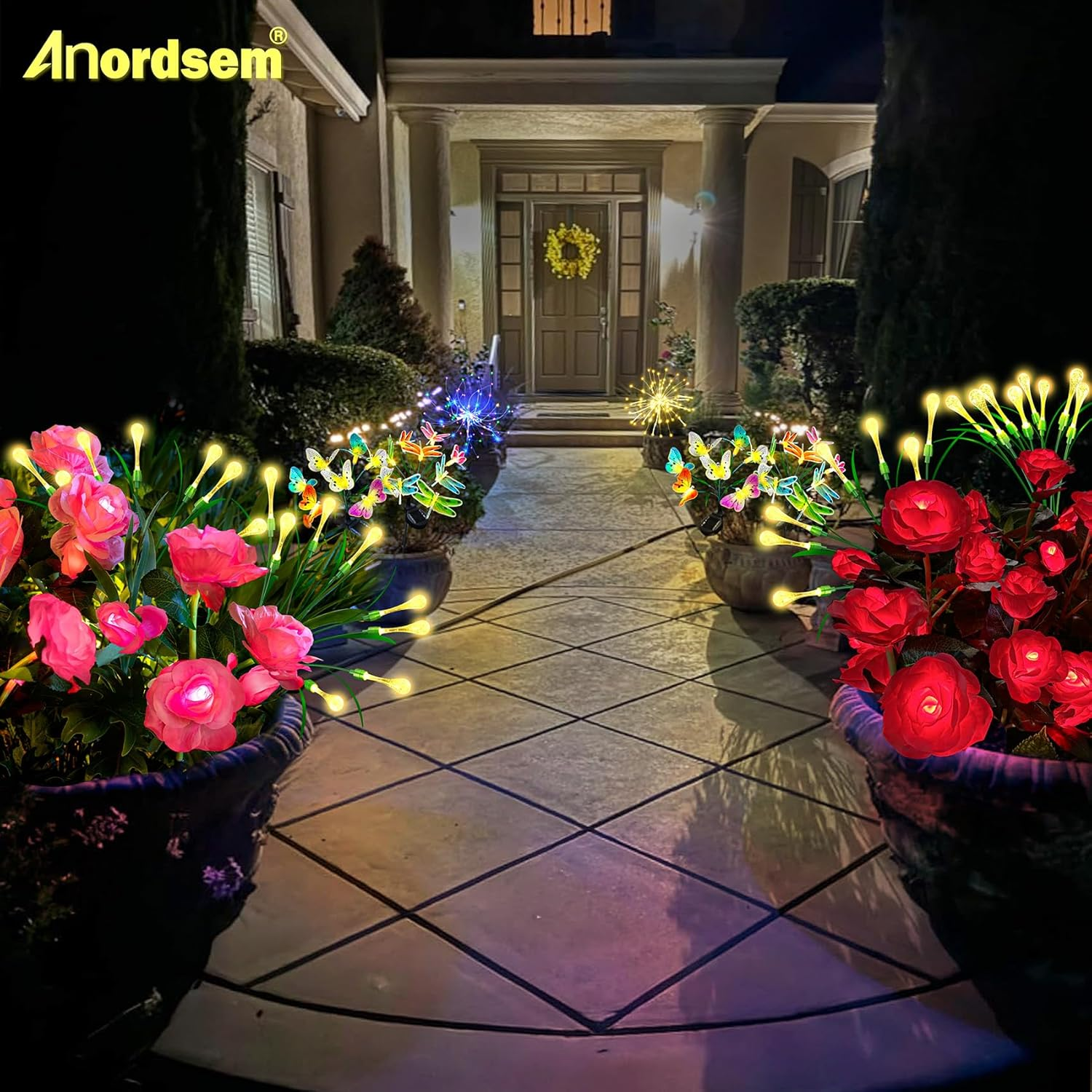 Solar Flowers Lights Garden Outdoor Decor 2 Pack, Waterproof Pink Cemetery Rose for Grave Yard Patio Path Flower Bed Decorotions Outside, Valentines/Mothers Day Birthday Gifts for Mom Women Grandma image number 7