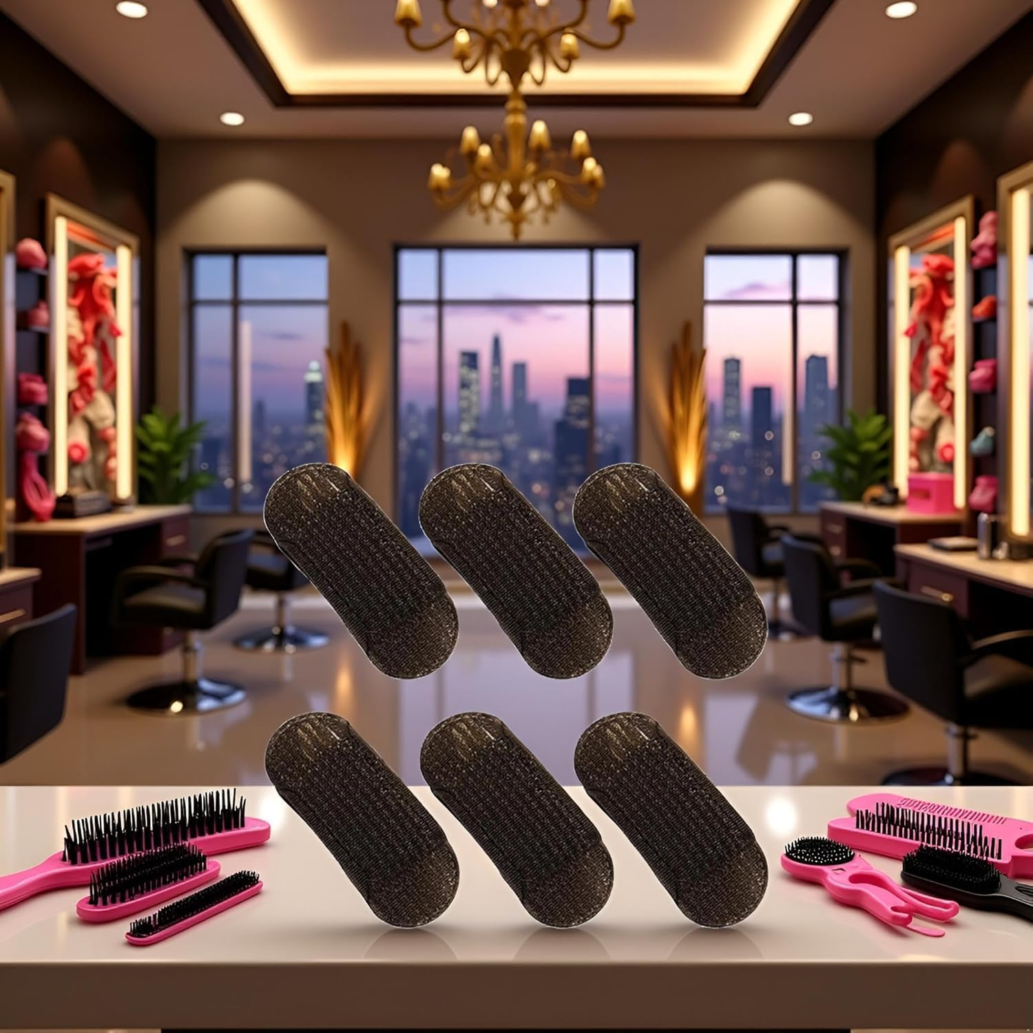 6 Pcs Brown Sponge Volume Hair Bases Volume Inserts Hair Clip Fluffy Cushion Bump It up Piece Styling Pad for Women Girls Clips Barrettes Accessories image number 4