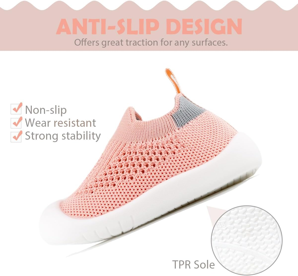 Lucckey Non-Slip Baby Socks Shoes, Breathable Toddler First Walker Shoes Lightweight Boy Girl Walking Shoes Baby Infant Kids Slippers with Soft Rubber Sole Slip-On Sneakers Outdoor Indoor