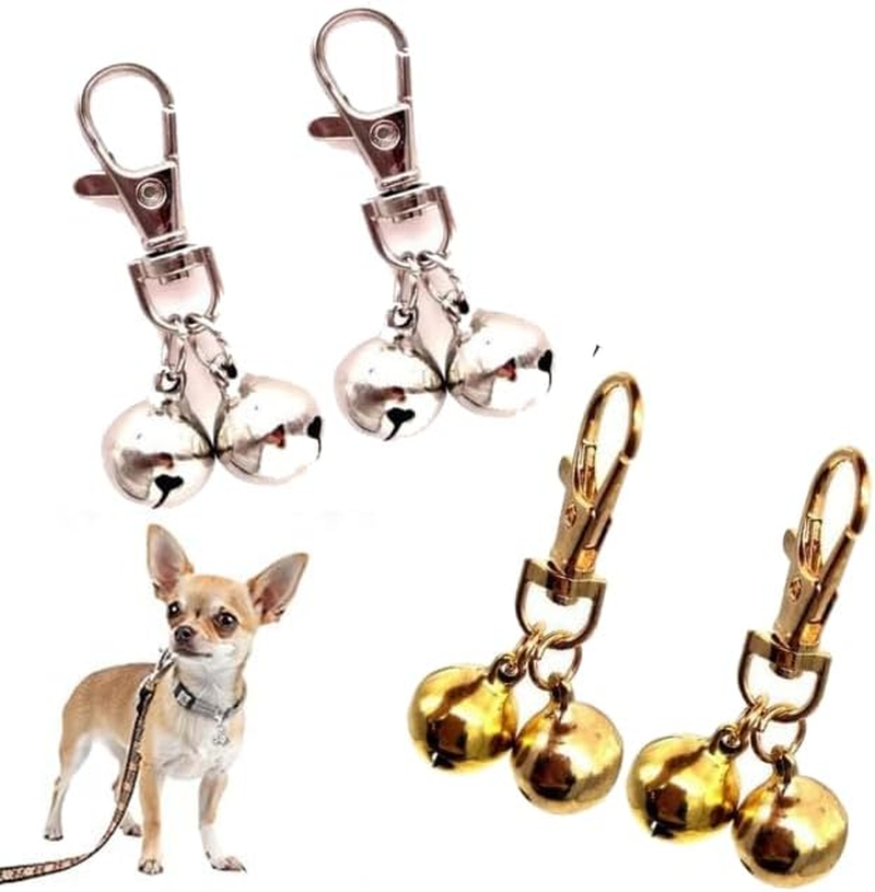 Fokmuaex 4 Pcs Pet Bells for Dog Cat - Gold & Silver Training Bells, Decorative Charm Pendants Jewelry for Pet Necklace Collar Accessories image number 3
