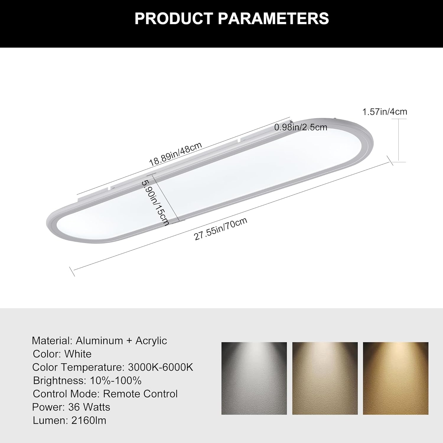 Ganeed Modern Dimmable LED Ceiling Light, Acrylic Ultra Thin Ceiling Lamp with Remote, 70Cm Semi Flush Mount Ceiling Light LED Chandelier for Bedroom Living Dining Room Kitchen, 3000K-6000K - Black/120Cm image number 4