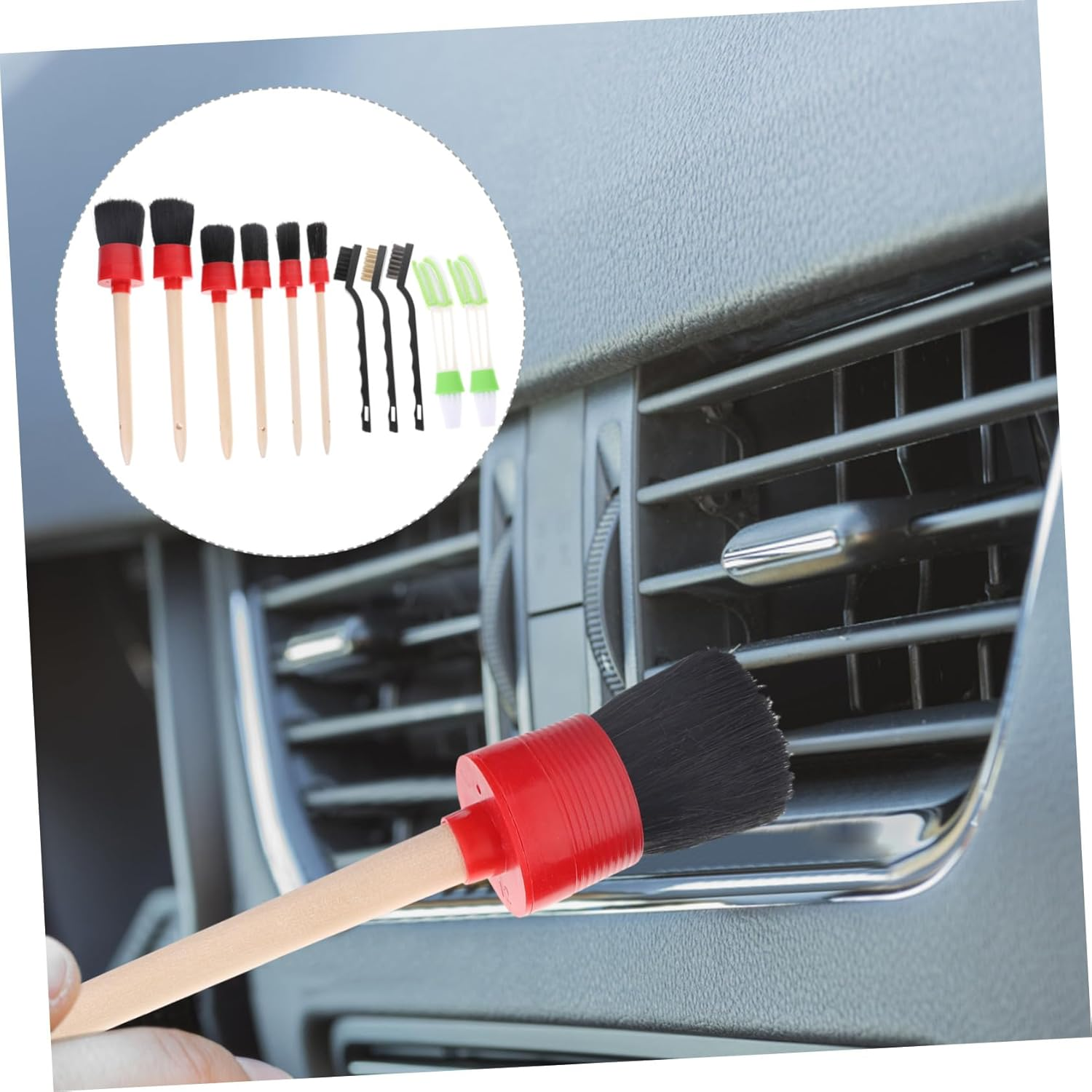 PENIKOKO Car Detailing Brush Set 11Pcs Automotive Cleaning Kit with Black Bristle Brushes for Interior, Air Vents, and Motorcycle Vehicle Detailing image number 6