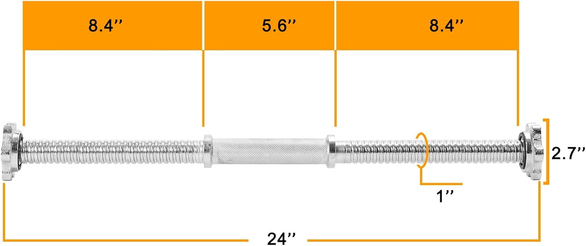Threaded Dumbbell Rubber/Chrome Handles 1 Inch Pair, Adjustable Dumbbell Bar Handles, Fits Standard Weight Plates with 1&rdquo; Diameter, for Gym Workouts, Exercise, Weightlifting, Sold in Pair image number 3