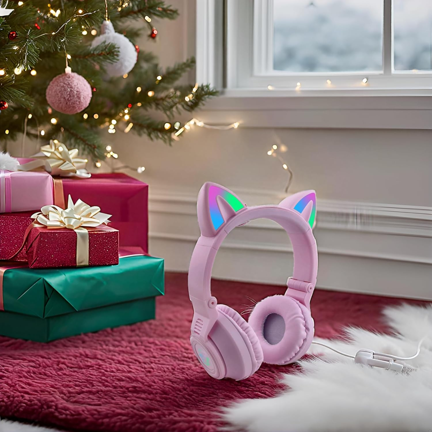 Hisonic Children'S Bluetooth Unicorn Headphones with Colourful Lights for Children from 3 Years (Purple) image number 5