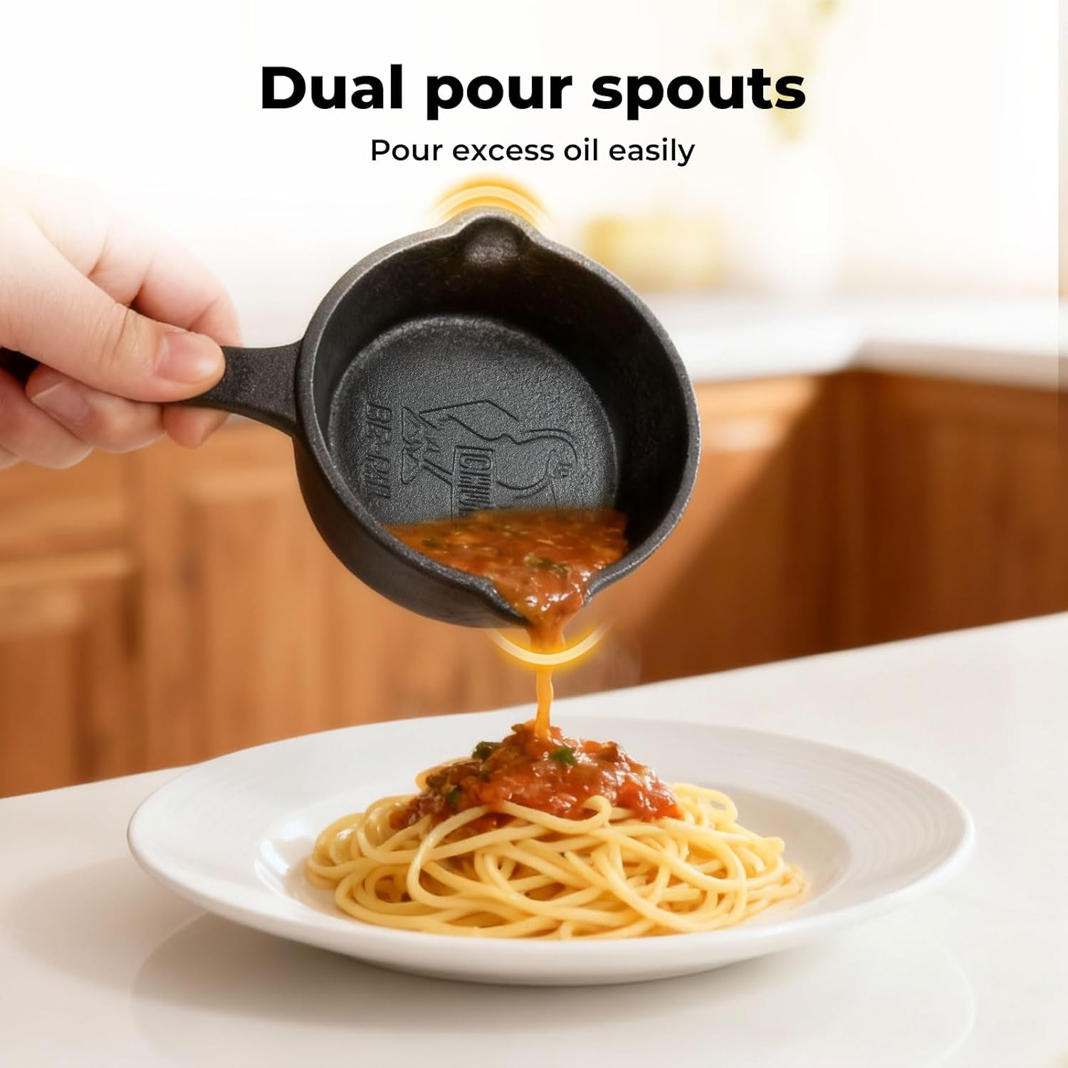 TOQUE 4 Pack Mini Cast Iron Skillet, 4" Small Frying Pans with Handles and Double Drip-Spouts, Non-Stick Pre-Seasoned Small Skillets for Baked Cookie, Brownie, Cooked Eggs, for Stove, Oven, Grill Safe image number 6