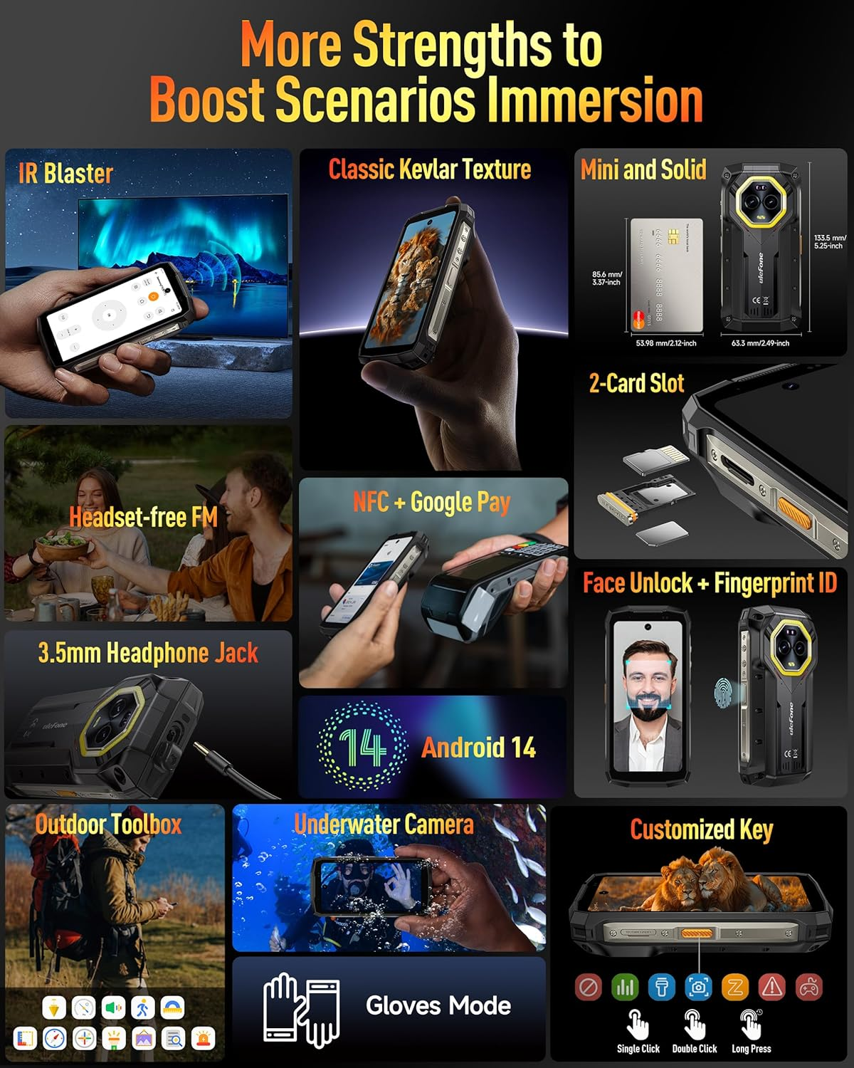Ulefone Armor Mini 20 Pro 5G Rugged Smartphone 4.7 Inch Small Screen, 256GB+2TB Expand, Android 14, 33W 6200Mah Wireless Charging, 64MP Night Vision, Flashlight Warning Light IP68 Waterproof UK Phone image number 5