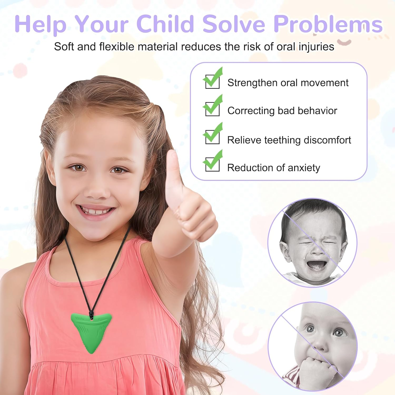 Chew Necklaces for Adults and Babies - Pony 5-Piece Set, Bpa-Free Silicone Sensory Chew Necklaces for Anxiety Relief, with Massage Blocks to Relieve Teething Pain, Stimulates Oral Movements image number 3