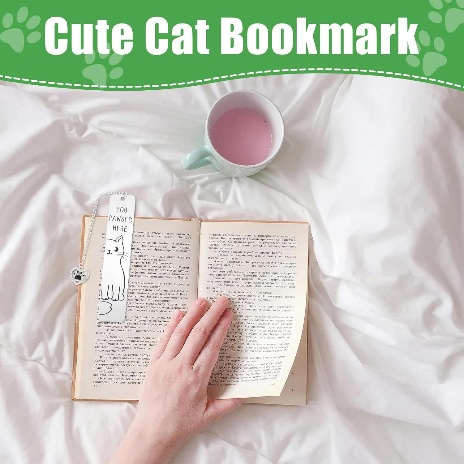 Gosknor Cat Bookmark, Cute Cat Gifts, Funny Metal Book Marks for Reading, You Pawsed Here, Zinc Alloy, 1 Piece image number 4