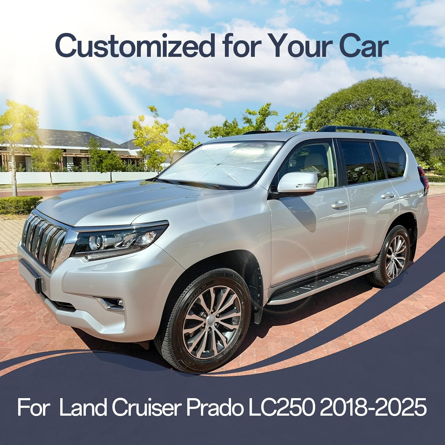 Windshield Sun Shade for Toyota Land Cruiser Prado 2018-2025，Custom Fit Sunshade Umbrella for Car Windshield，Reflective UV Block, Car Interior Protection & Foldable Windshield Cover