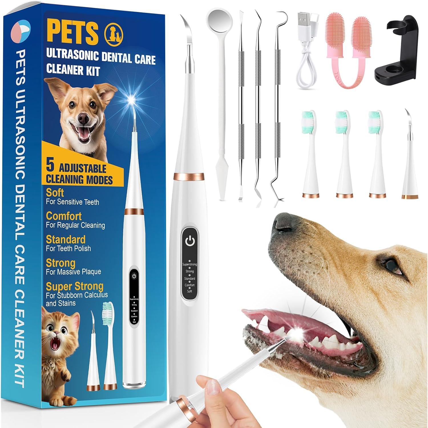 Dental Care Cleaner Kit for Dogs Cats Reduces Plaque & Tartar Buildup，Dog Electric Toothbrush Kit Gentle and Comfortable for Pet Teeth Oral Care image number 6