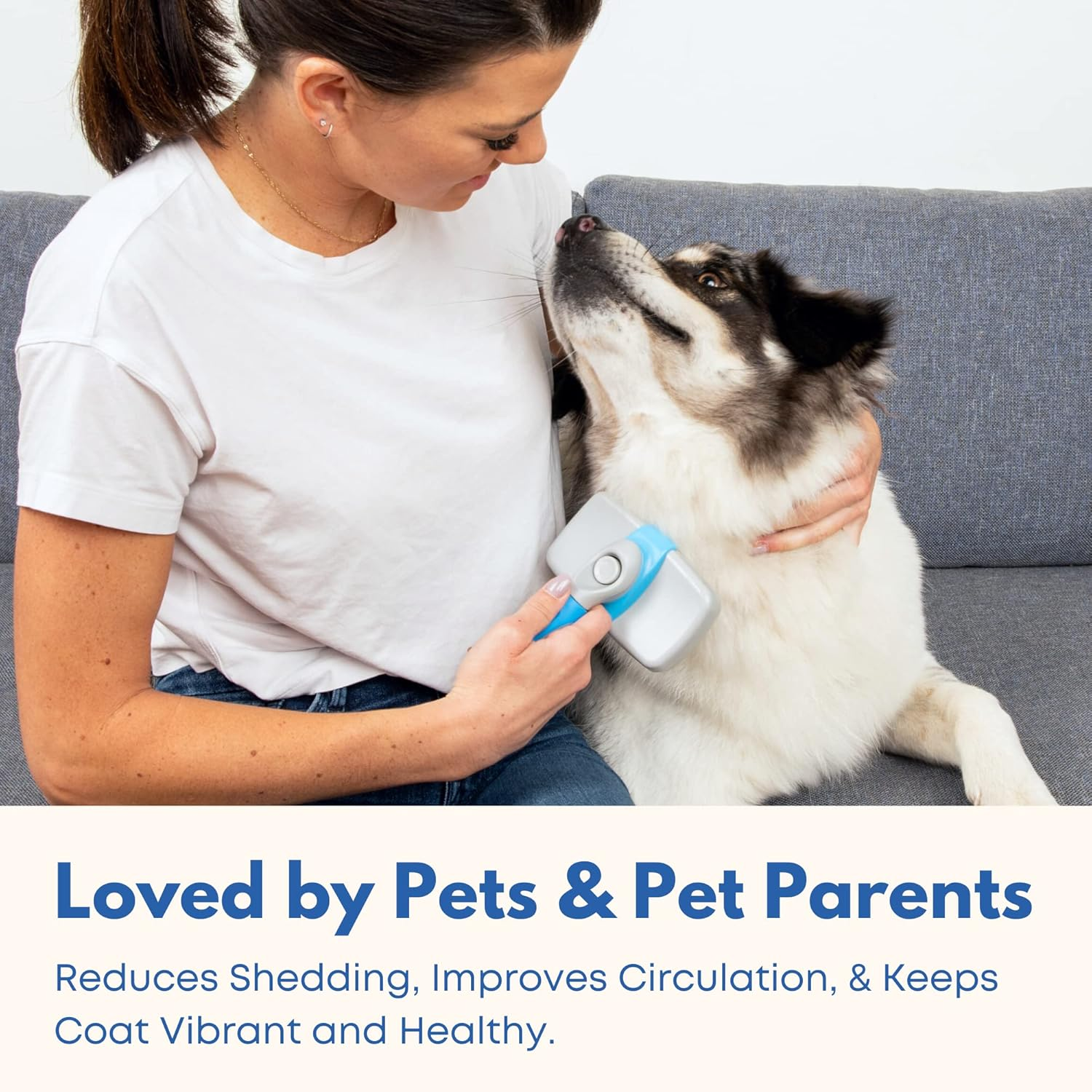 Freshly Bailey Self Cleaning Slicker Brush for Dogs and Cats - Hair Brush for Medium to Long-Haired Pets - Effective, Comfortable, and Easy to Clean - White and Blue image number 2