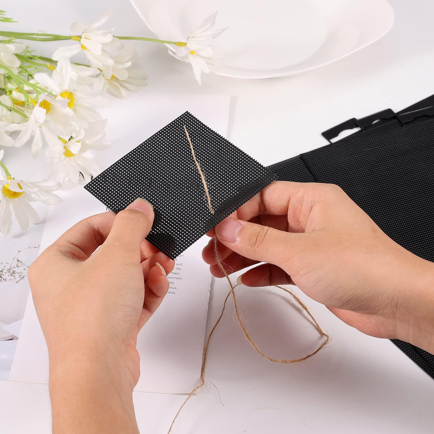 4Pcs Plastic Mesh Canvas, 14 CT Black Plastic Mesh Canvas Sheets Plastic Mesh Screen for Embroidery Making Crafts DIY Crochet Projects (11X8.2 Inch) image number 2