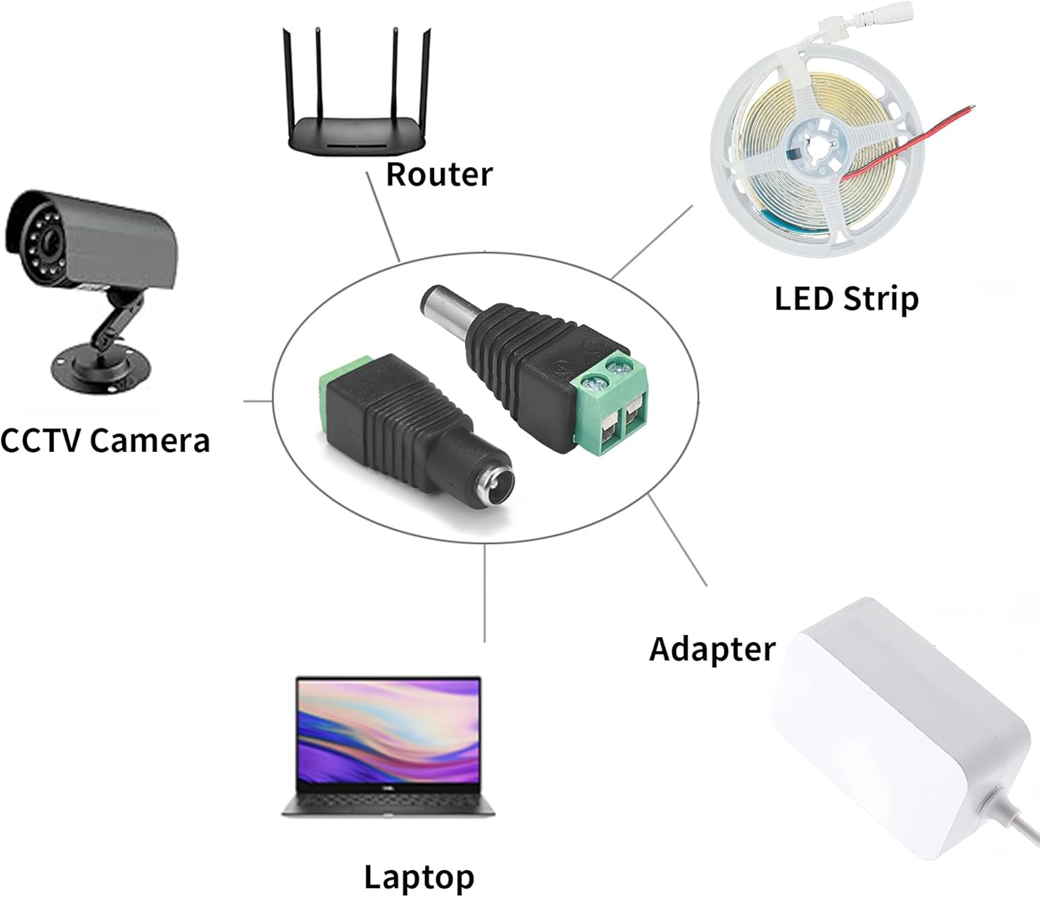Clearhill 20Pcs (10Pcs Male+10Pcs Female) Power Connectors and 10Pcs Red and Black Wires,5.5Mm X 2.1Mm Power Jack Socket for 5-24V Led Strip,Camera Cable Wire Ends Plug Barrel Adapter image number 7