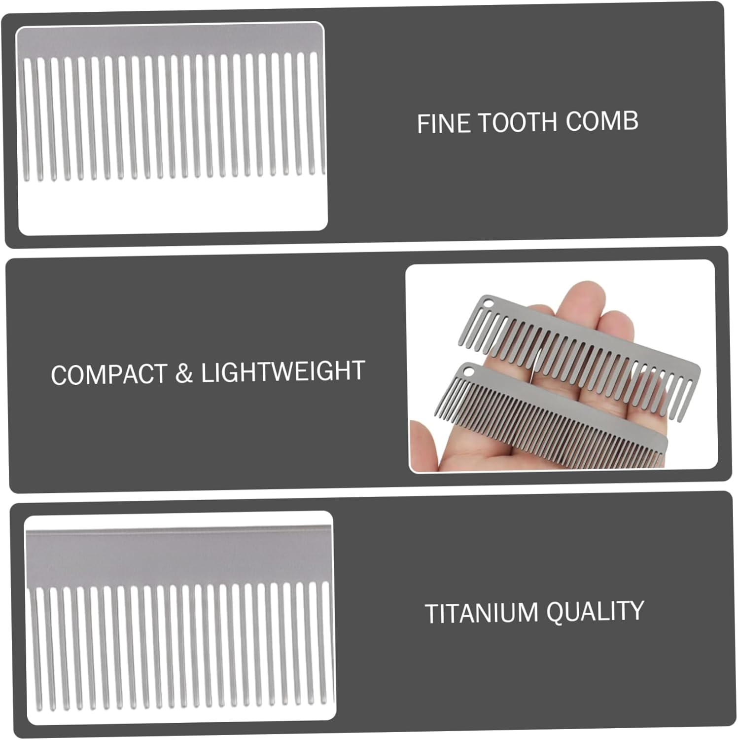 Metal Comb Fine Tooth Titanium Pocket Comb anti Static Travel Friendly Grooming Tool with Smooth Rounded Tips