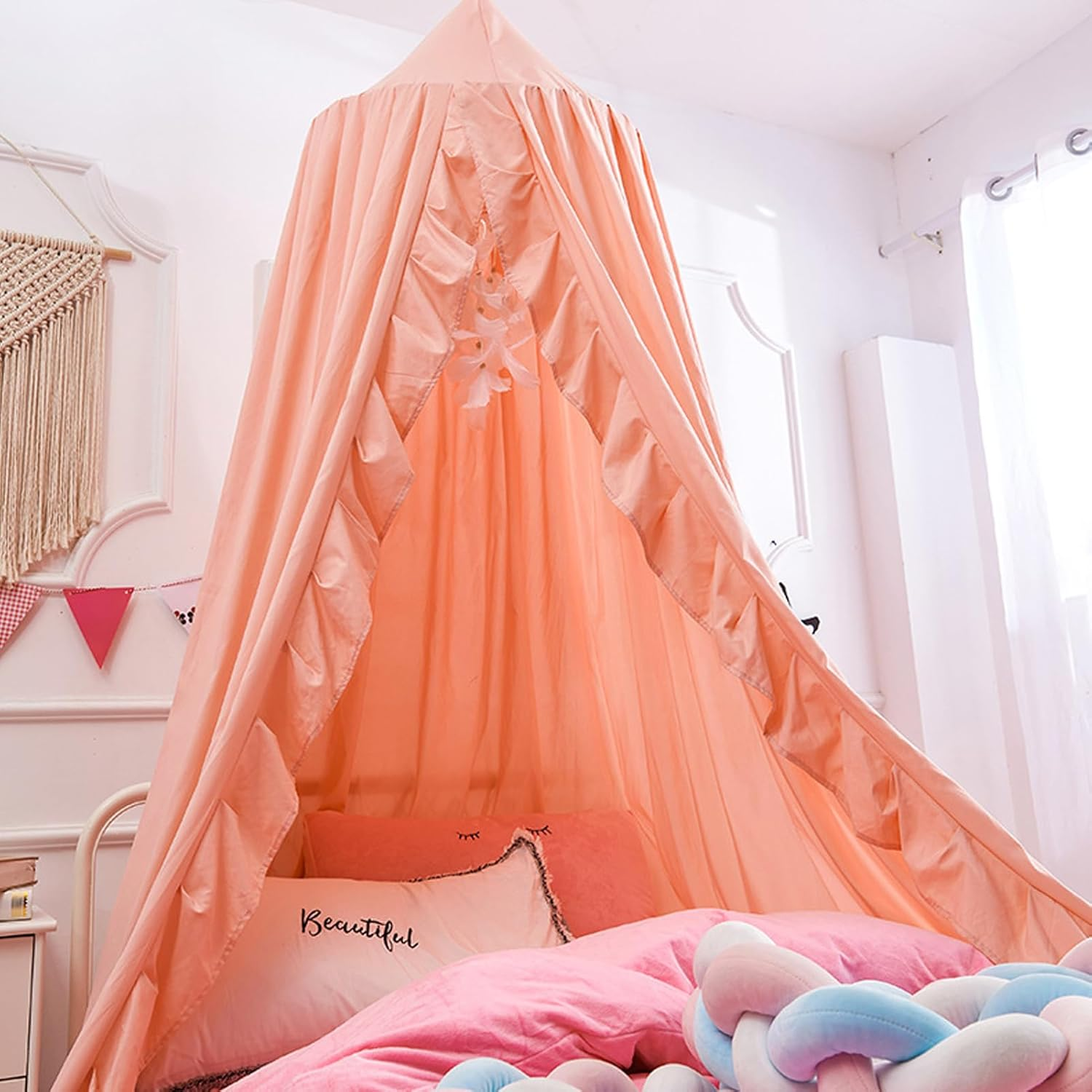 Princess Decor Canopy for Kids Bed, Soft and Durable Bed Canopy for Girls Room Tent Canopy Dreamy Mosquito Net Bedding, Children Reading Canopies Indoor (Pink) image number 2