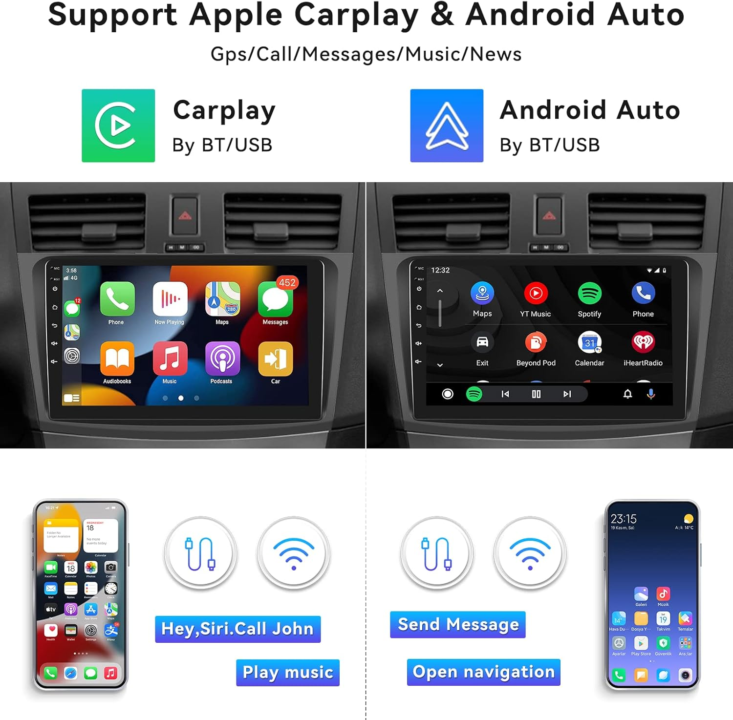 Car Radio Stereo for Mazda 3 2009 2010 2011 2012 2013,Android 13 2G+64G Wireless Carplay Android Auto,9 Inch Touchscreen Car Radio GPS Wifi Bluetooth FM/RDS SWC Dual Usb/Aux-In Backup Camera image number 1
