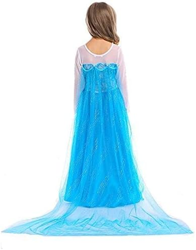 AUTOWT Girls Princess Dress Up, Sparkling Blue Princess Dress Set with Cape and Tiara, Glittery Ice-Themed Gown Fancy Party Costume for Birthday Children'S Day image number 2
