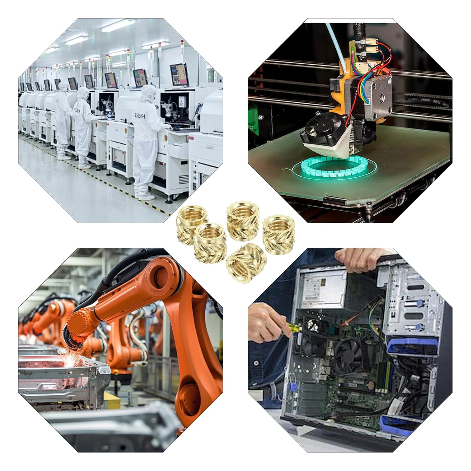 Luojinluoda 100PCS Threaded Inserts M3 Assortment Box - Brass Heat Set Insert for Plastic Parts - Metric Knurled Nuts for 3D Printers (M3X4X5Mm) image number 3