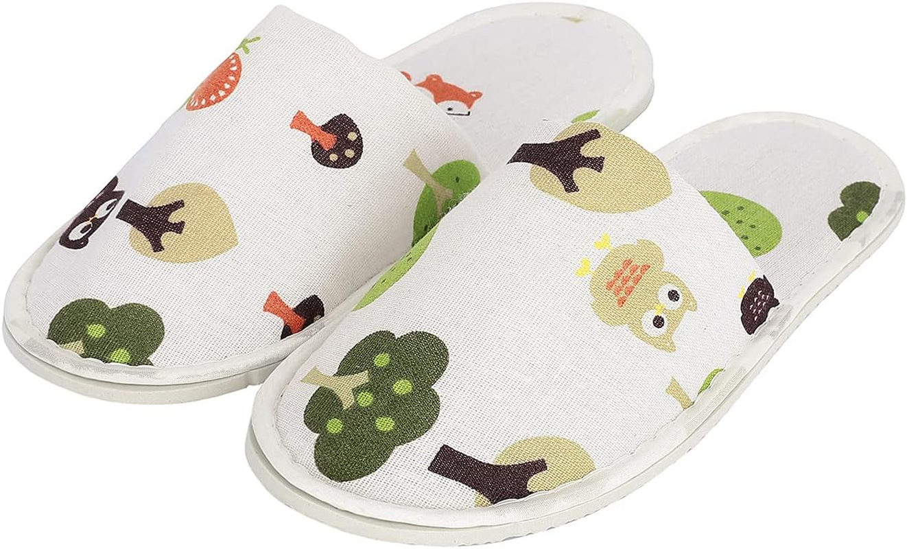 6 Pairs Cute Disposable Slippers, Cotton Cloth Closed Toe Spa Slippers for Women and Men, Breathable Non-Slip Slippers for Hotel, Guests, Travel, Forest - Cats image number 7
