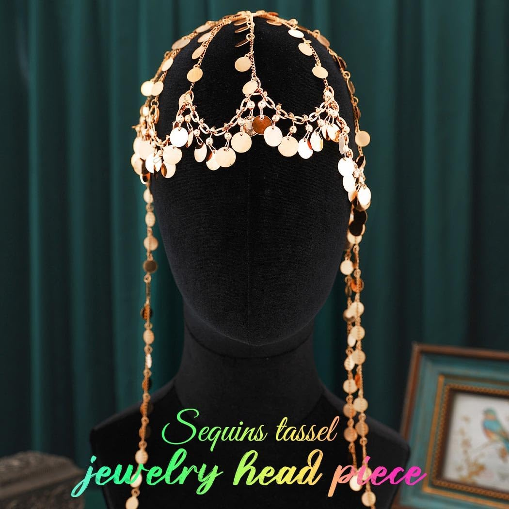 Fashband Gold Sequin Tassel Headband Festival Costume Party Headwear Hair Accessories for Women image number 1