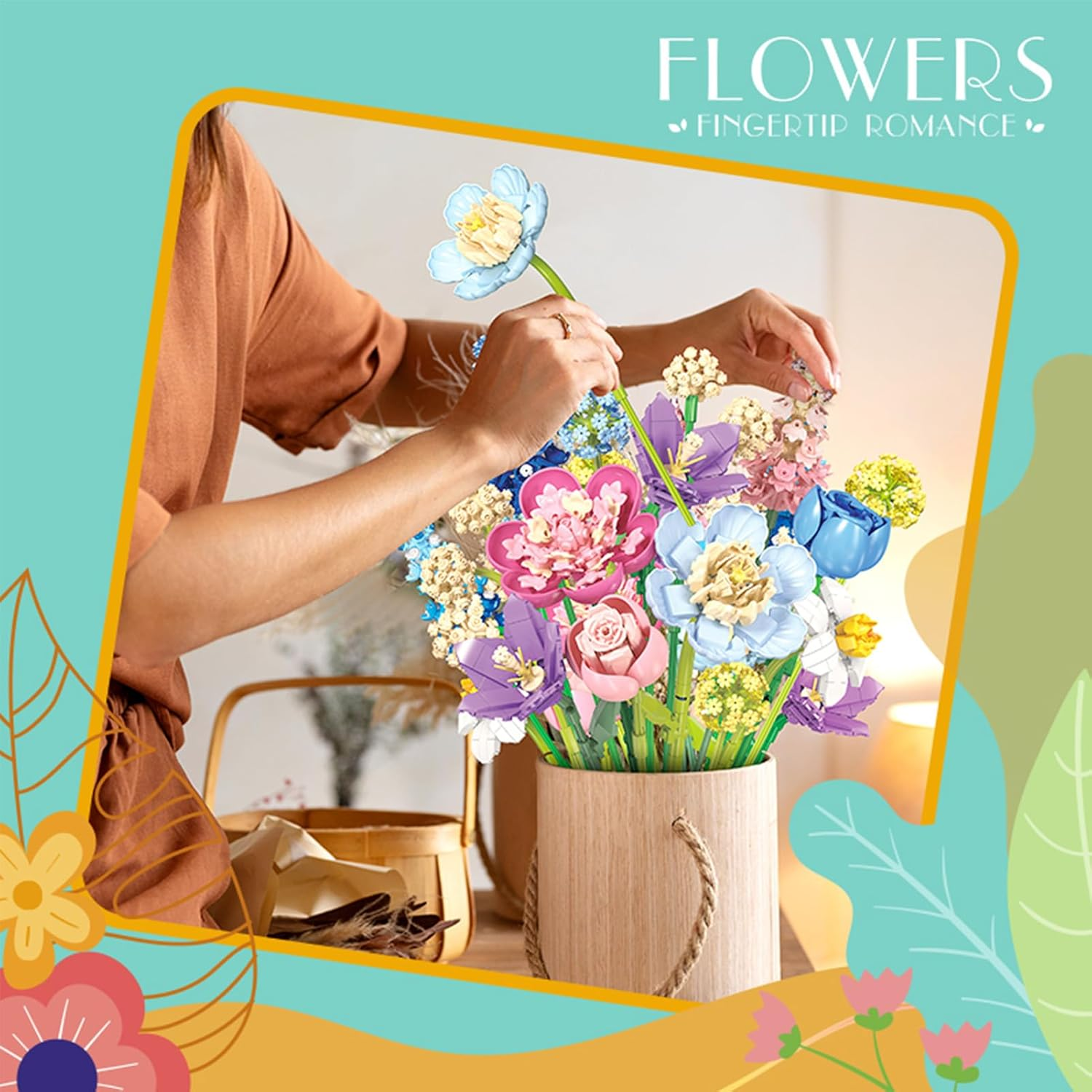 Flower Building Set for Adults, 865 PCS Flower Bouquet Botanical Collection, Unique Home Office Decor, Birthday Gifts for Woman Girls Age 8+ (NO VASE) image number 3