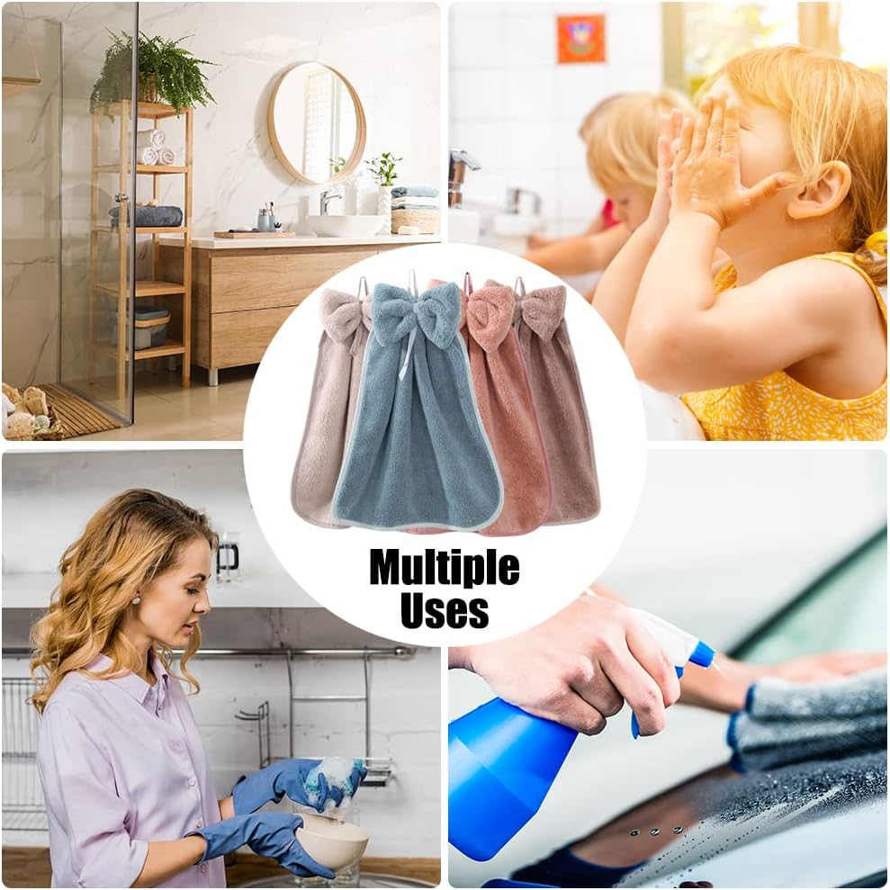BOJVESH 4Pcs Bowknot Hanging Hand Dry Towels, Microfiber Coral Velvet Hand Towels Hanging Loop, Absorbent Super Soft Cute Hand Towels for Kitchen Bathroom Kids Adults&hellip; - 4Pcs Full Sky Star image number 3