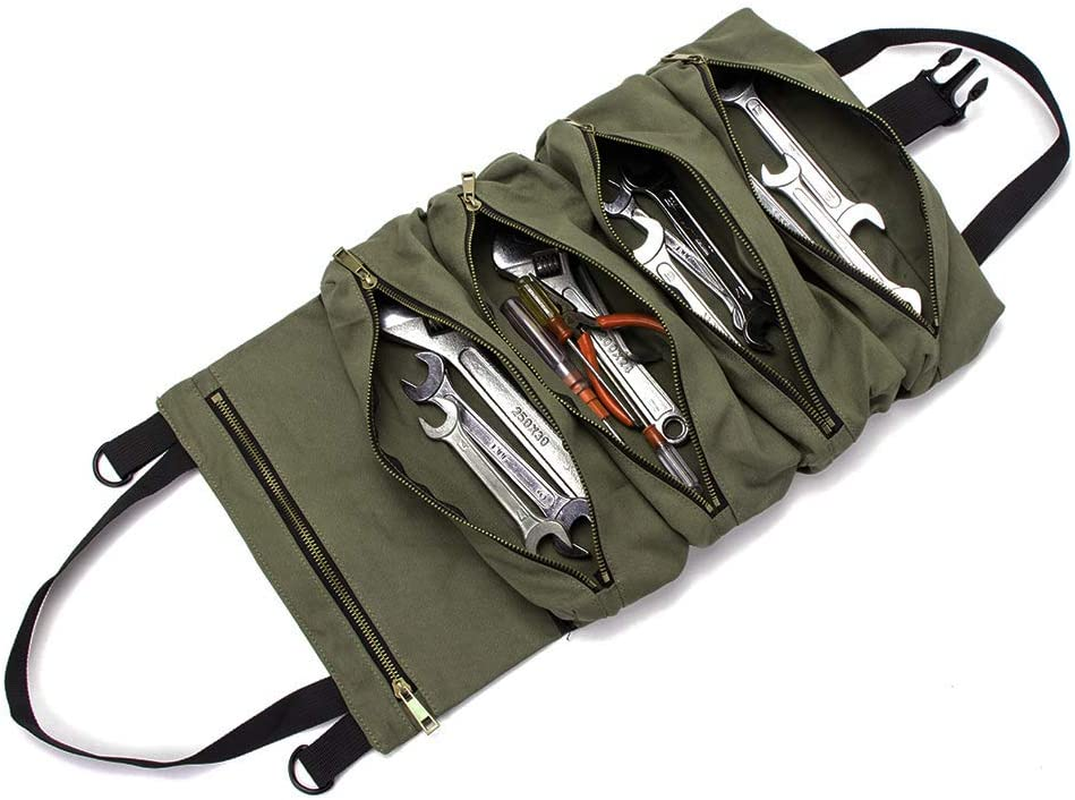 Super Roll Tool Roll,Multi-Purpose Tool Roll up Bag, Wrench Roll Pouch,Canvas Tool Organizer Bucket,Car First Aid Kit Wrap Roll Storage Case,Hanging Tool Zipper Carrier Tote, Car Camping Gear image number 6