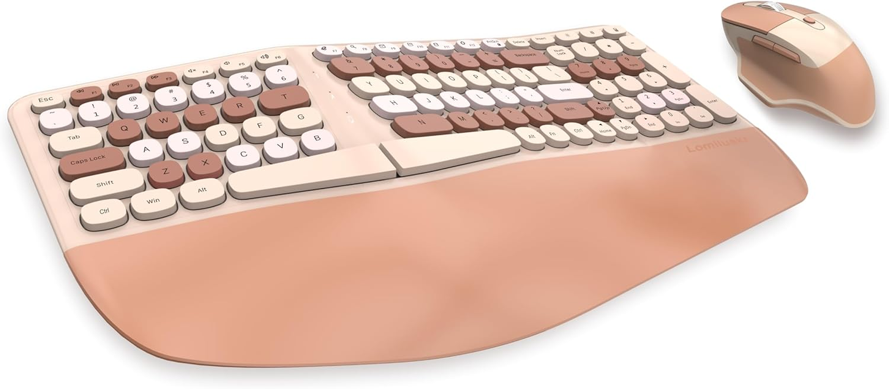 Wireless Ergonomic Keyboard and Mouse Combo, Split Keyboard, Stain-Resistant Comfortable PU Wrist Rest, Natural Typing, 2.4G Connectivity, Compatible with Pc/Laptop (Milk Tea) image number 6