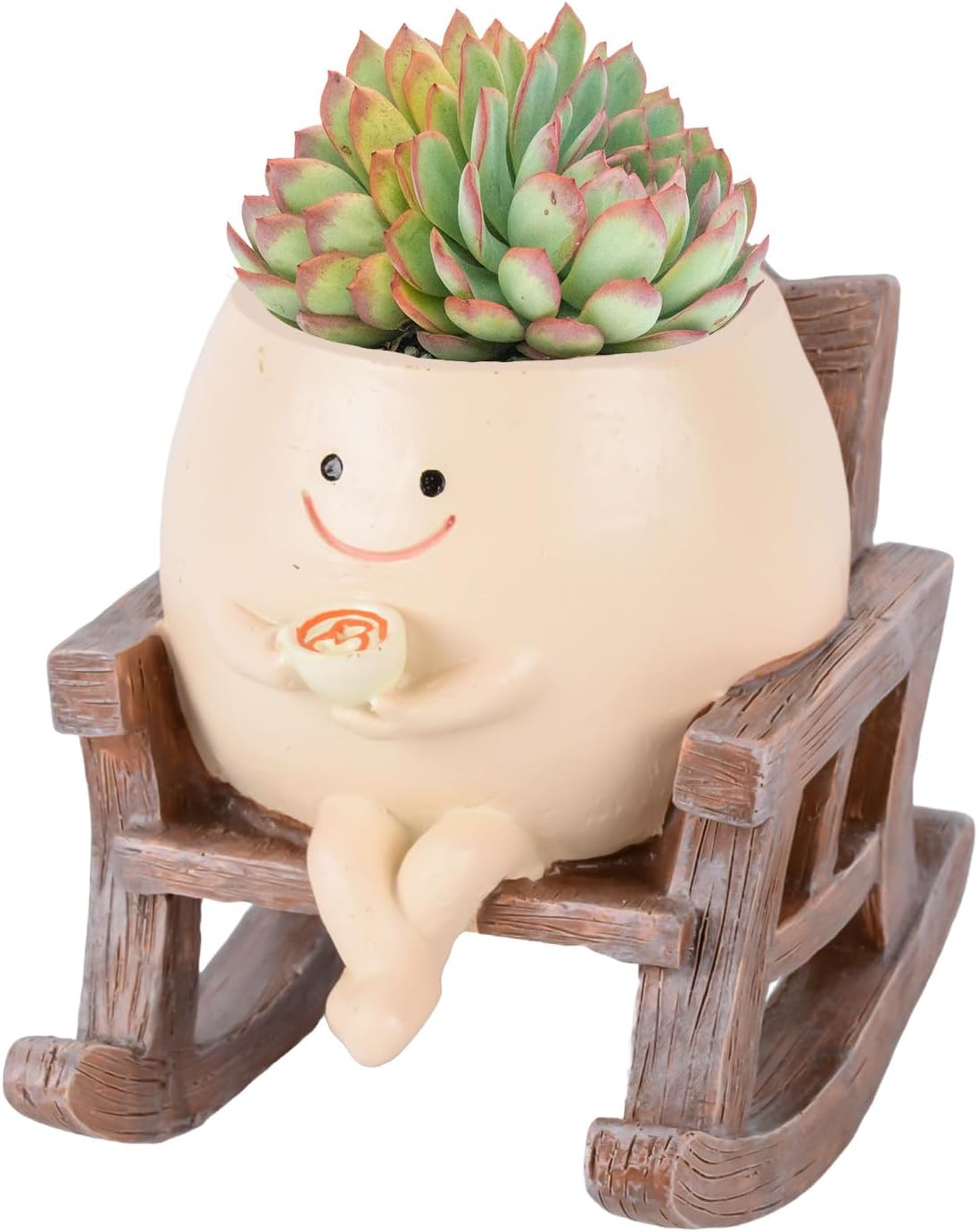 Smiley Flower Pot with Coffee and Sitting Rocking Chair Relax Indoor Outdoor Plant Pot for Succulent Plants for Friends Christmas with Drainage Holes Perfect for Plant Pots and Pot Plant image number 4