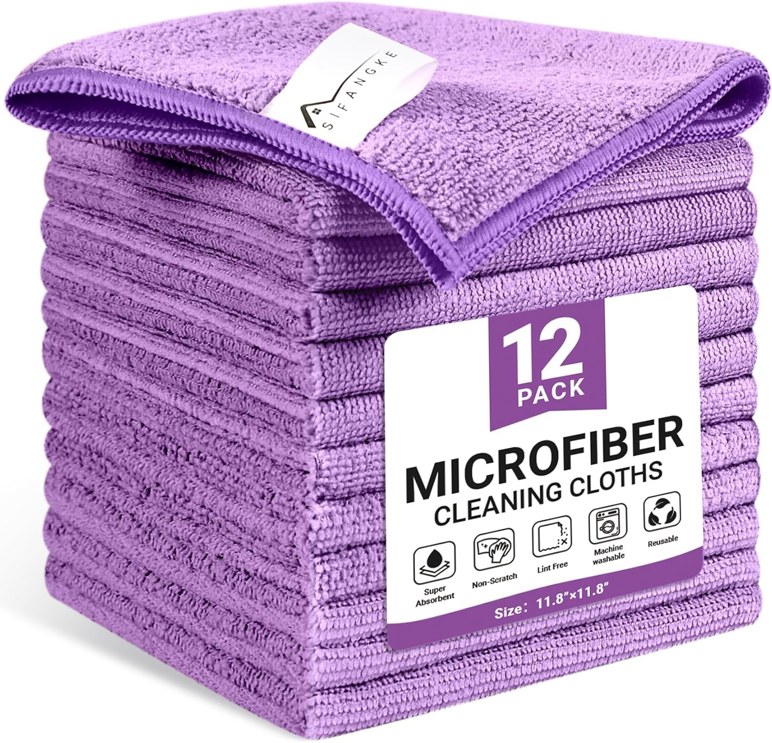 Microfiber Cleaning Cloth, 12 Pack Assorted Color Cleaning Rags for Housekeeping, Colorful Reusable Microfiber Towels for Car, Kitchen, Bathroom and Household Cleaning Supplies, 11.8"X11.8"