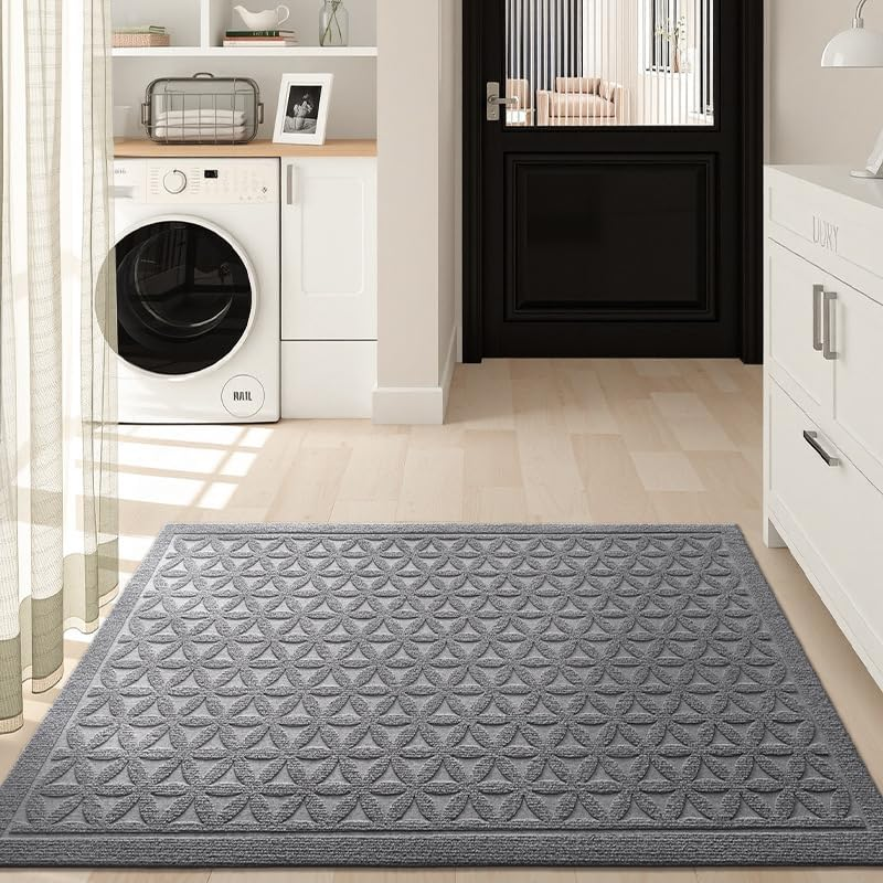 PCSWEET HOME Sturdy Front Door Mat inside Entrance, Entry Doormat Heavy Duty, Welcome Mats Non Slip for inside House Floor Entryway Back Doors Exterior Patio, 17X29, Black (Grey, 45Cm X 75Cm)