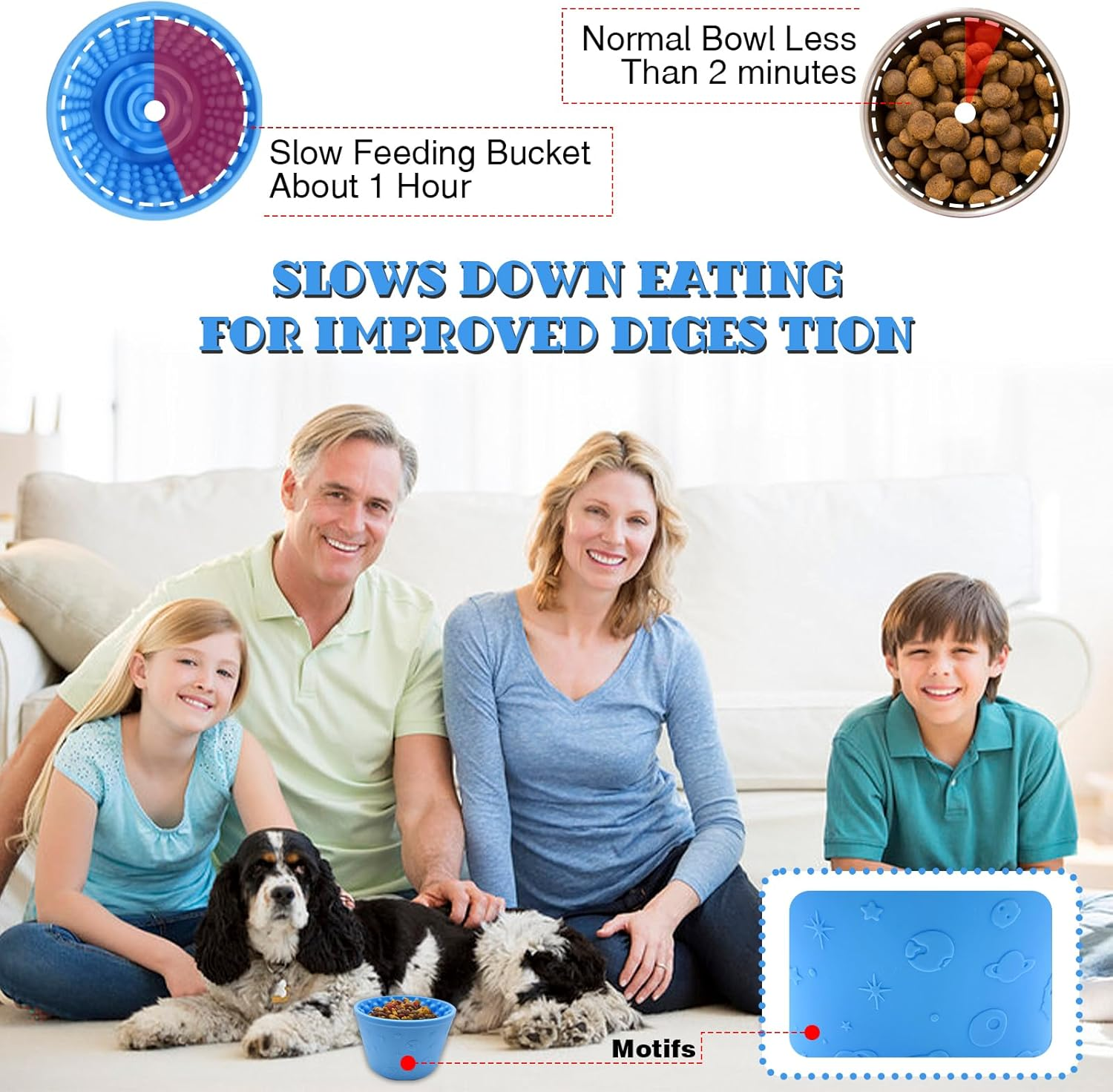 HAOJIAXUANH Dog Slow Feeder Bowl, 2Pcs Blue Silicone Dog Bowl Set,Healthy Pet Interactive Feeder with Suction Cups,Slow down Eating Speed,Dog Toys for Distraction,Relieve Anxiety image number 2