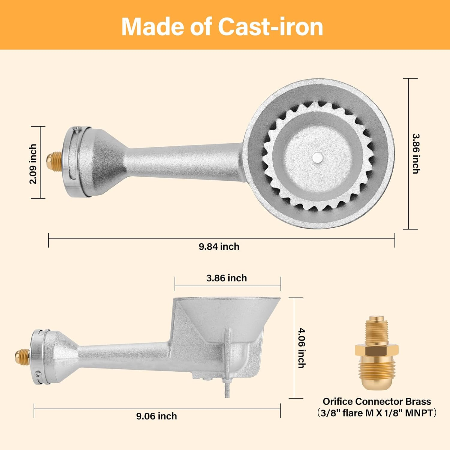 WADEO High Pressure Cast-Iron round Burner Head, Propane Burner Head with 30 PSI Adjustable High Pressure Propane Regulator with 4FT Stainless Braided Hose and Brass Fitting for Outdoor Cooking image number 3