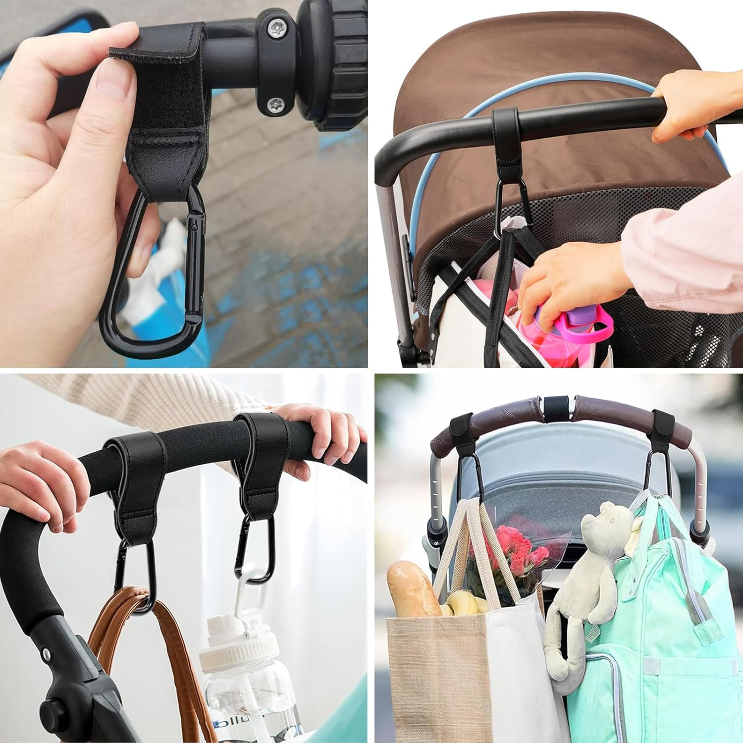 4 Pcs Pram Clips for Buggy, Buggy Clips, Adjustable Pram Hooks for Bags, Pram Bag Clips Pram Carabiner Clip for Mommy Diaper Bag, Pushchair, Shopping Grocery, Pushchair, Backpack image number 4