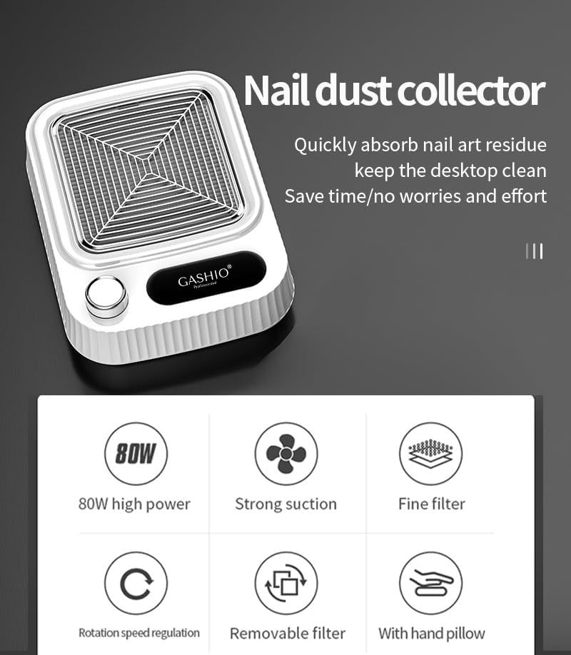 GASHIO&reg; Dust Extraction for Nails - Suction Nails - Efficient Nail Vacuum Cleaner - Professional Nail Vacuum Cleaner - Vacuum Cleaner for Gel Nails - Nail Dust Collector Dust Collector with Filter 80 image number 1