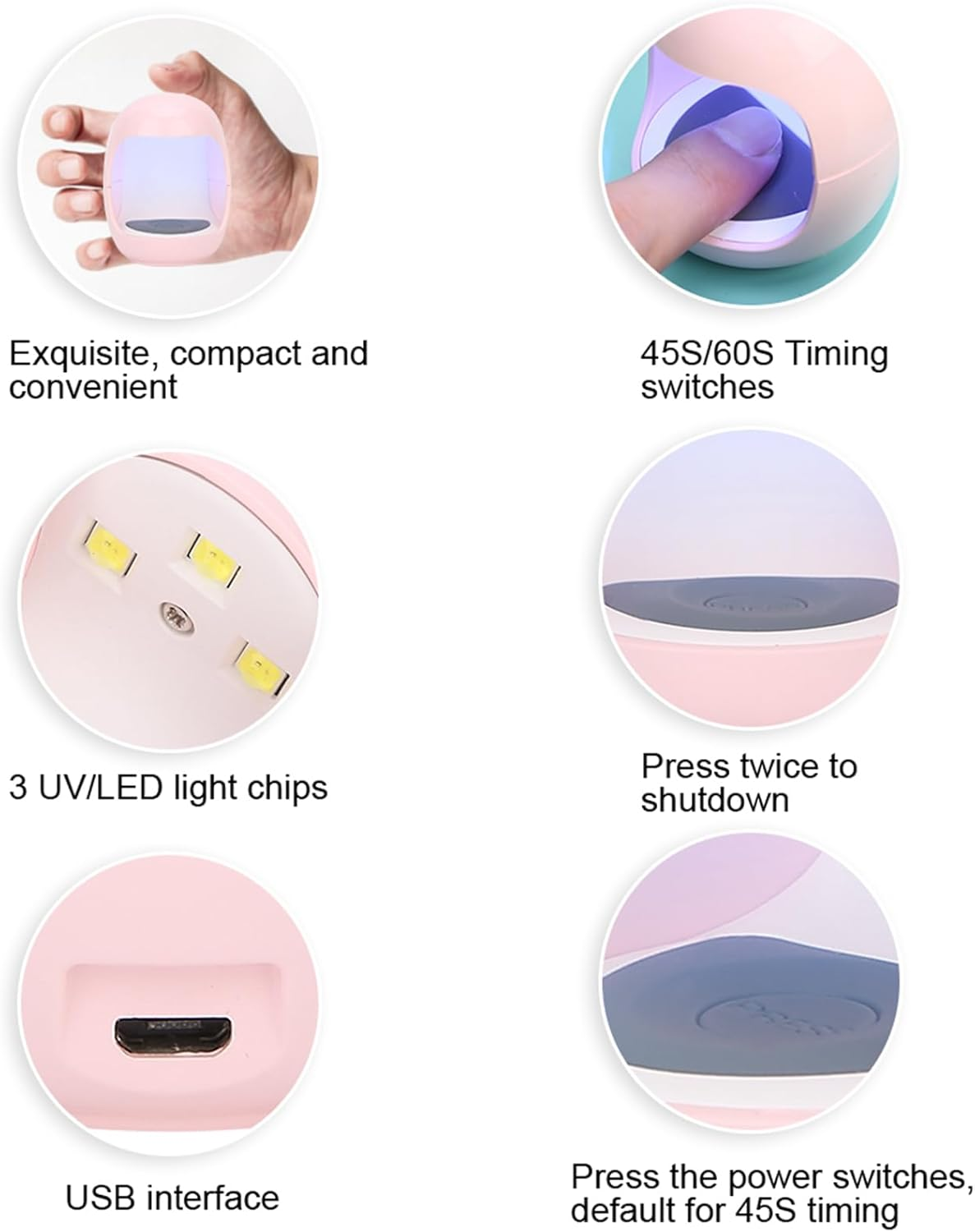 Haofy Mini USB UV LED Nail Dryer, Gel Nail Polish Dryer Lamp, Automatic Sensor Multi-Timer for One Finger Control Quick Drying Portable Curing Machine (Pink) image number 5