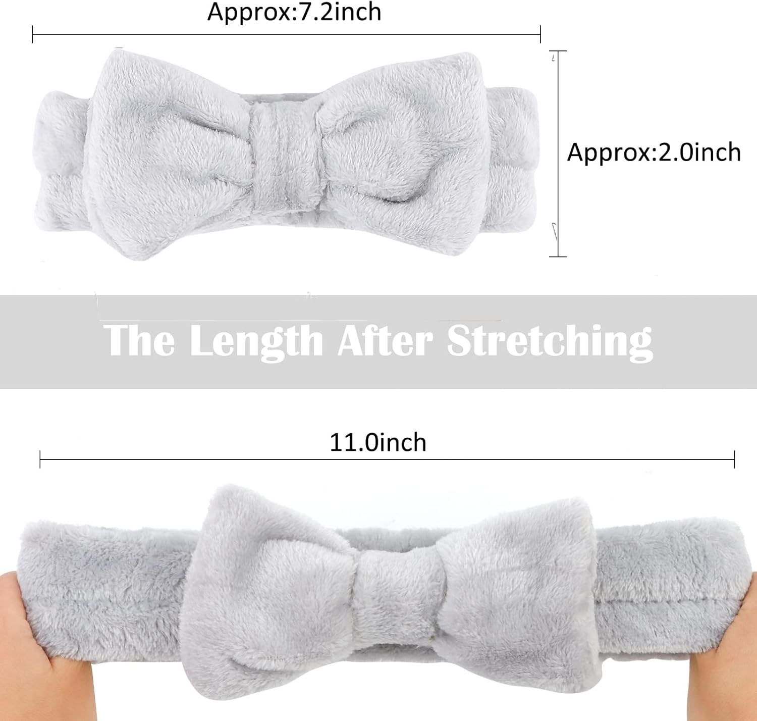 Casoty 8 Pcs Grey Spa Hair Bands for Women, Bow Fleece Headbands for Makeup, Shower, Yoga, and Skincare