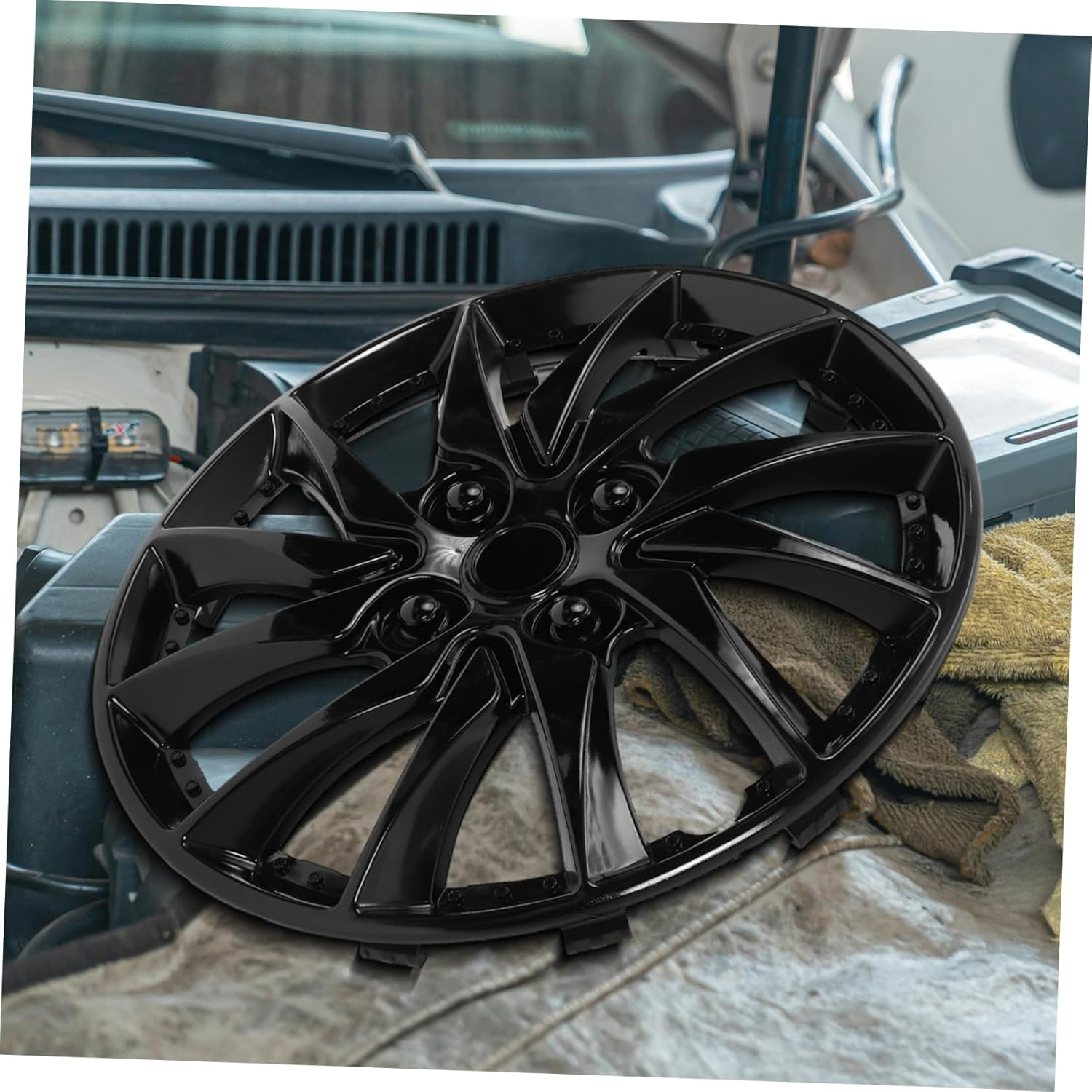 Happyyami Car Wheel Hubcaps 14 Inch Sturdy Pp Hubcap Wheel Covers with Dirt Protection Black image number 3