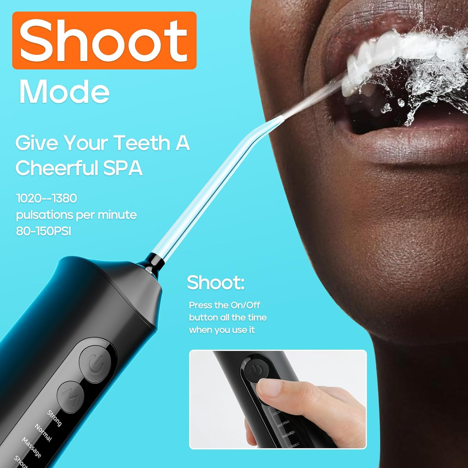 SEAGO Water Dental Flosser Cordless for Teeth, 5 Modes and 7 Nozzles, Dental Water Flosser 300ML, DIY Mode Memory Function, IPX7 Waterproof Dental Flosser, SG8019 (Black) image number 3