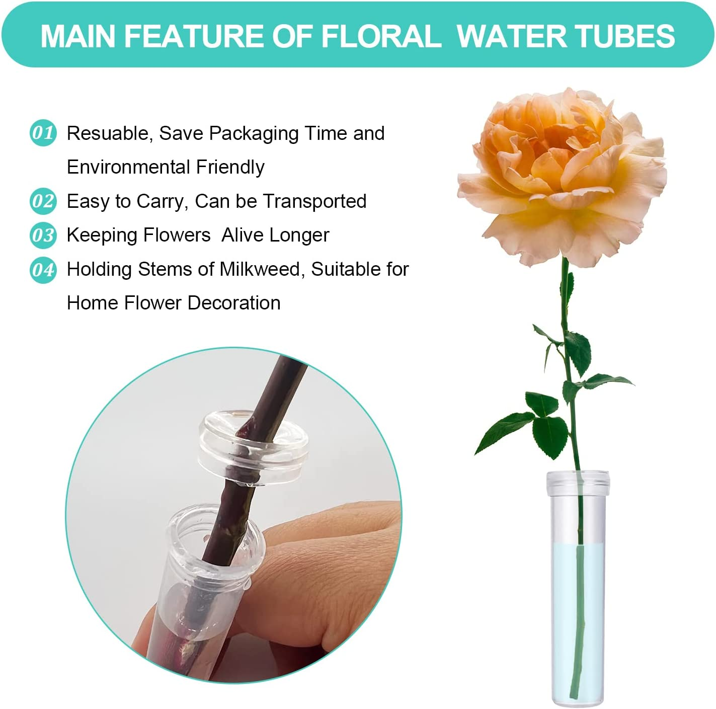 100 Pack Floral Water Tubes, 2.83 Inch Plastic Water Tubes for Floral Flower for Milkweed Stem Cuttings Arrangements Decoration (Clear) image number 5