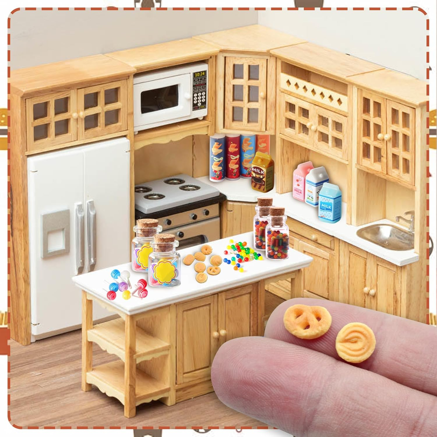 19 Pieces Miniature Food Drink, 1:12 Scale Miniature Dolls House Food Accessories, Mini Food Drink, Miniature Kitchen Accessories, Mini Pretend Play Food Set, for Barbie Doll House image number 6