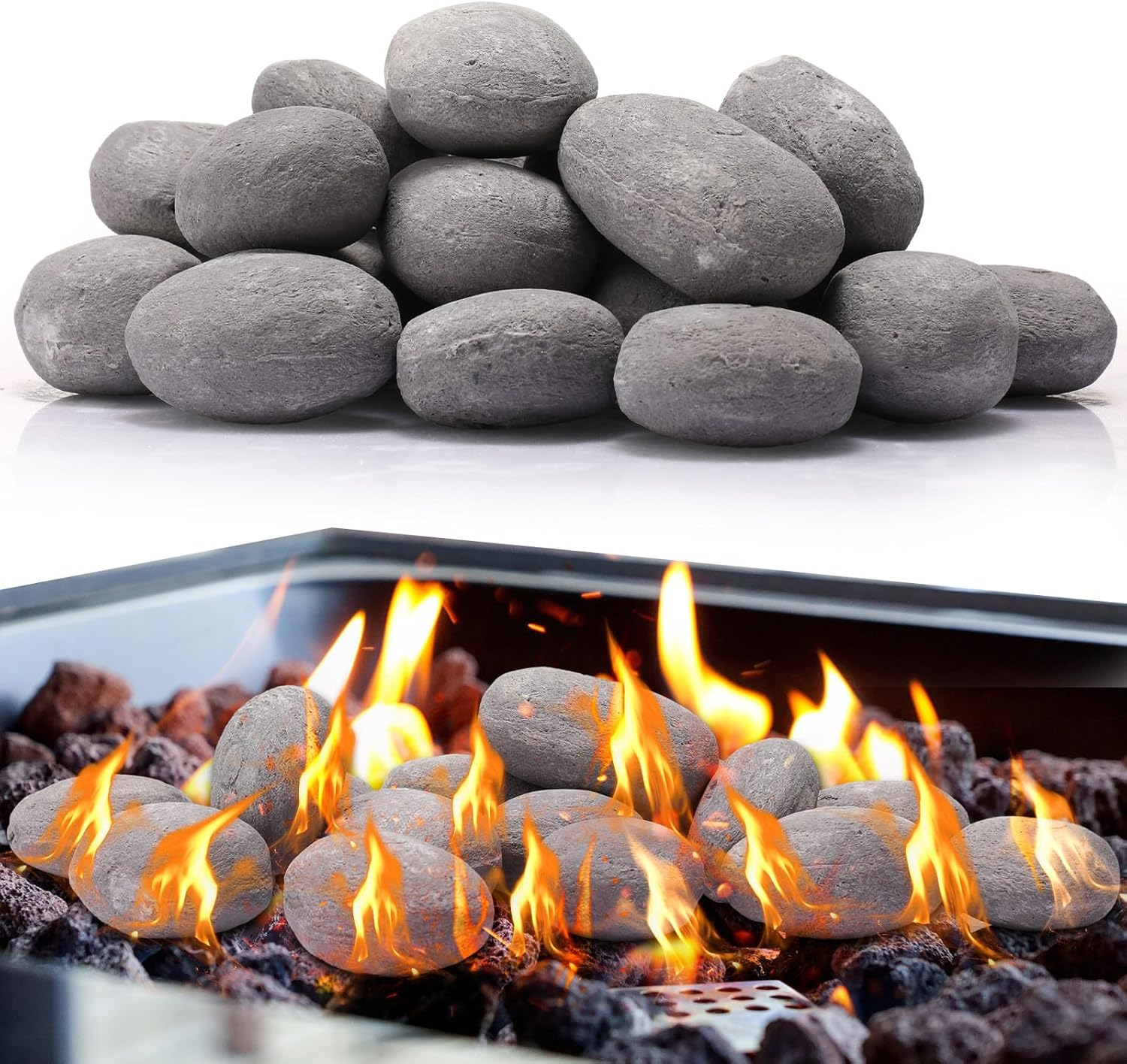 Suzile 48 Pcs Lava Rocks for Fire Pit, 2"-3" Lava Stones Firepit Rocks Lightweight Ceramic Fiber Pebble Stones for Indoor Outdoor Gas Fire Pit and Fireplace(Black)