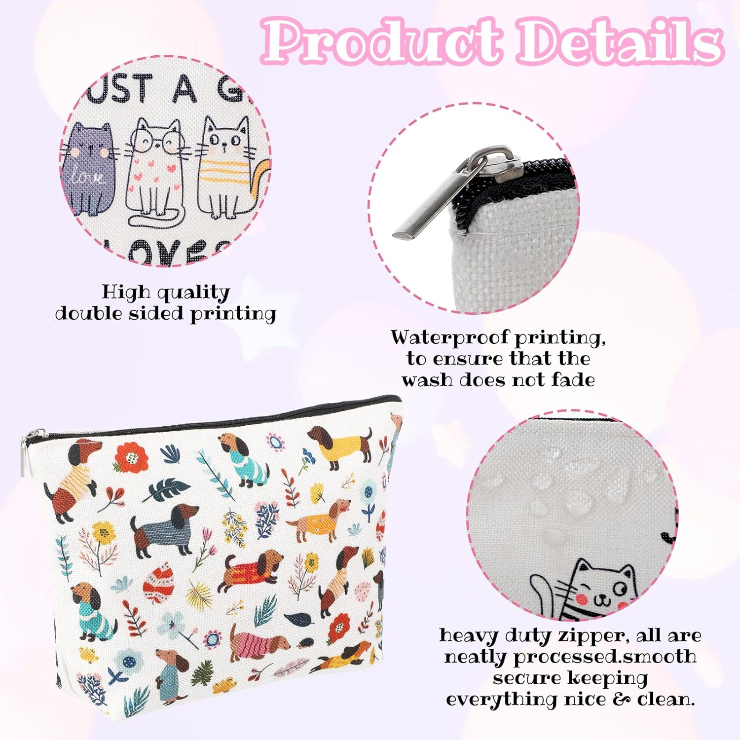 Pack of 2 Cat Make up Bags, Toiletry Bag, Cute Gifts for Cat Mothers for Cat Lovers, Cute Cat Things, Cosmetic Bag with Cat Motif and Zip for Women, Sisters image number 6