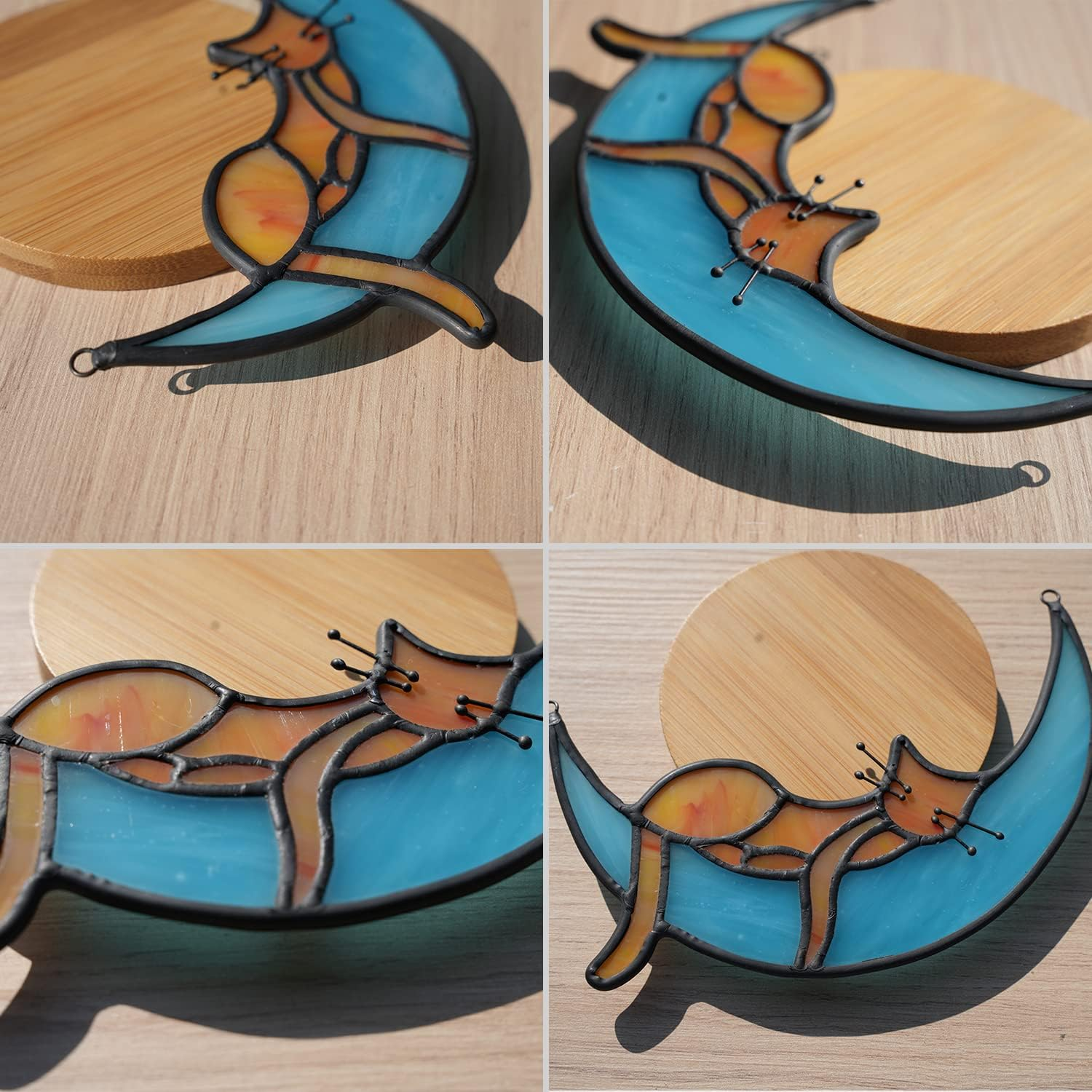 BOXCASA Orange Cat Suncatchers Handcrafted Stained Glass Window Hanging - Moon Phase Memorial Gifts for Cat Lovers,Birthday,Christmas Day, for Women,Mom image number 1