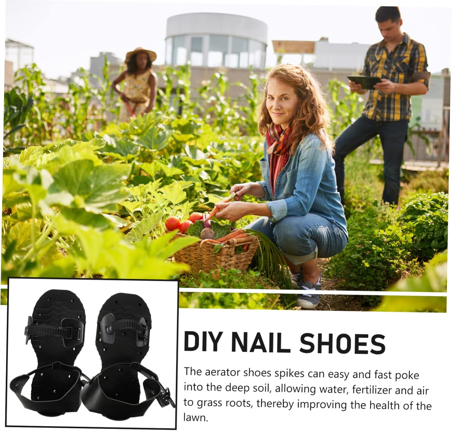 BCOATH Lawn Aerator Shoes Gardening Spike Sandals for Grass Aeration Adjustable Straps Black Pu Leather Aerator Tool for Backyard and Garden Soil Oxygenation image number 4